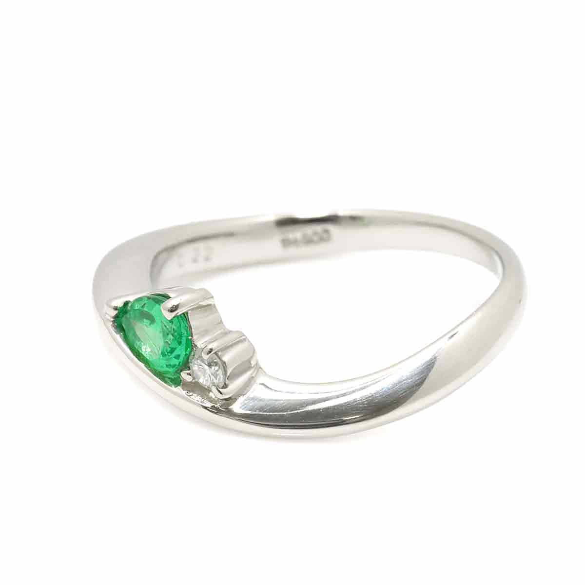 Luxury Promise Ring No. 12 Emerald 0.22ct Diamond 0.03ct Pt ASL8757