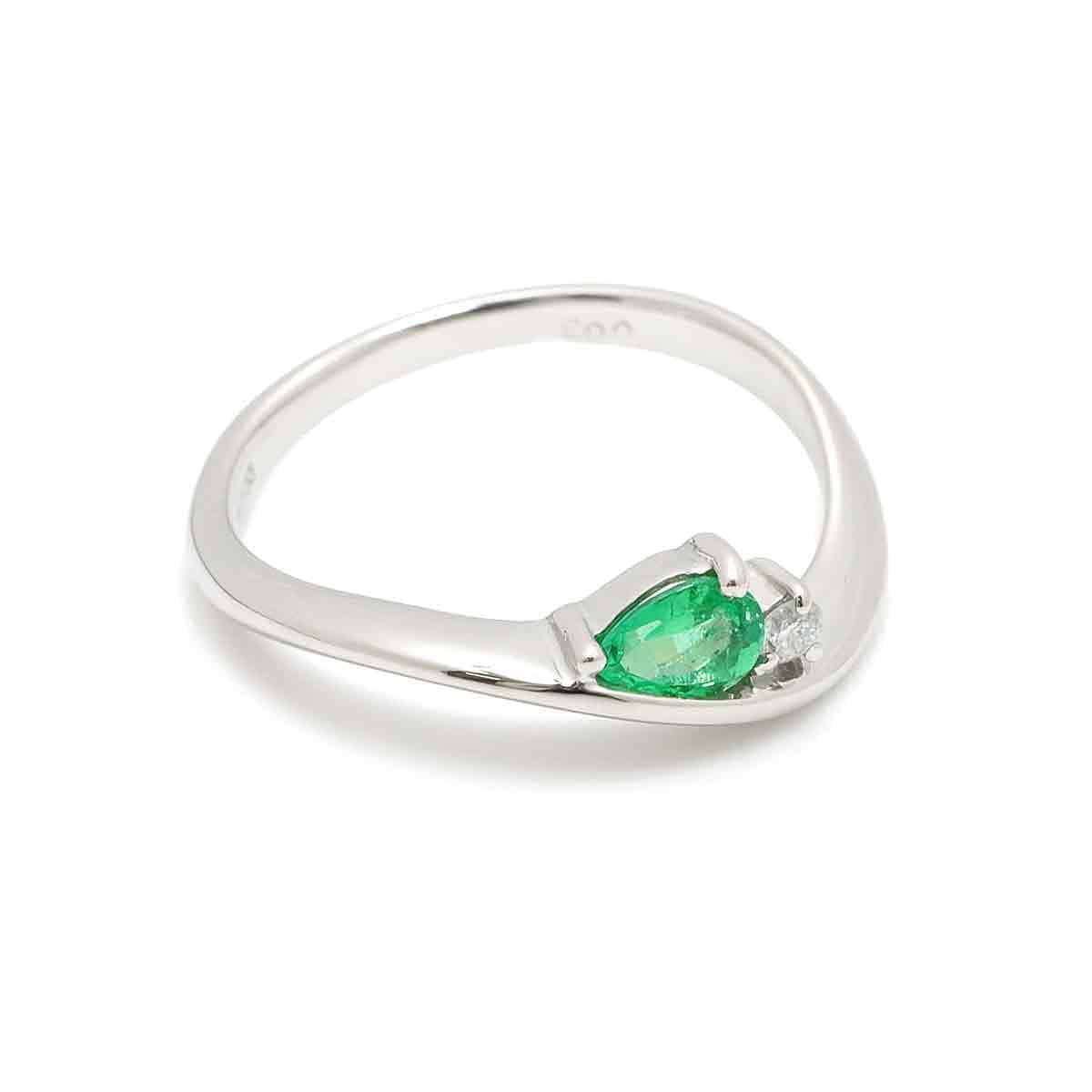 Luxury Promise Ring No. 12 Emerald 0.22ct Diamond 0.03ct Pt ASL8757