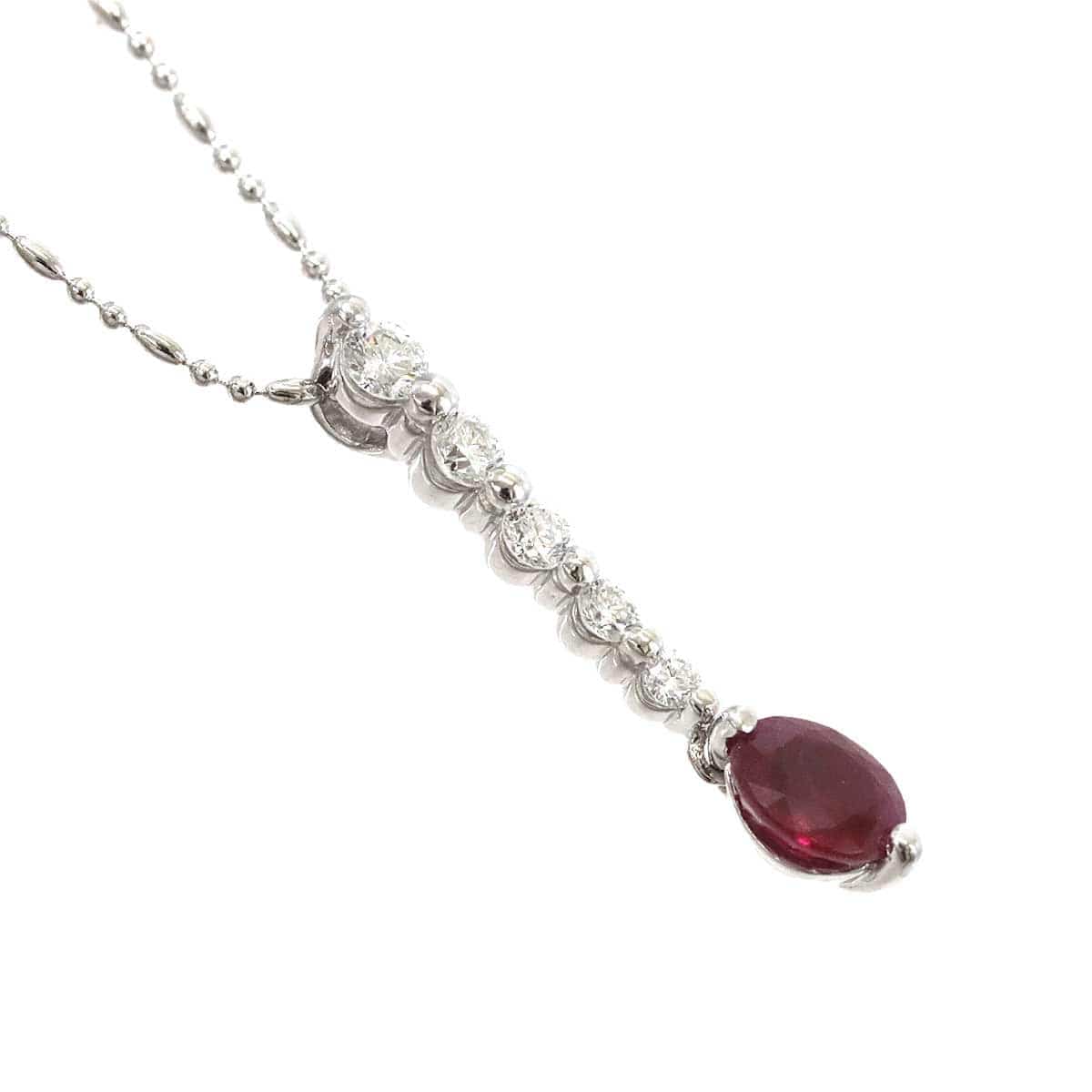 Luxury Promise Ruby 0.85ct Diamond 0.30ct Necklace 45cm K18 WG ASL8746