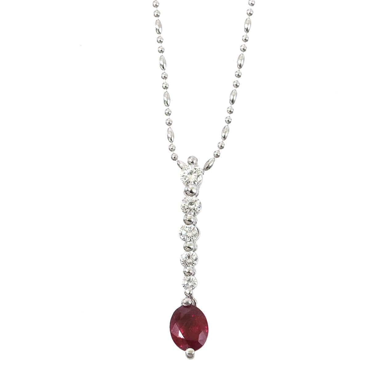 Luxury Promise Ruby 0.85ct Diamond 0.30ct Necklace 45cm K18 WG ASL8746