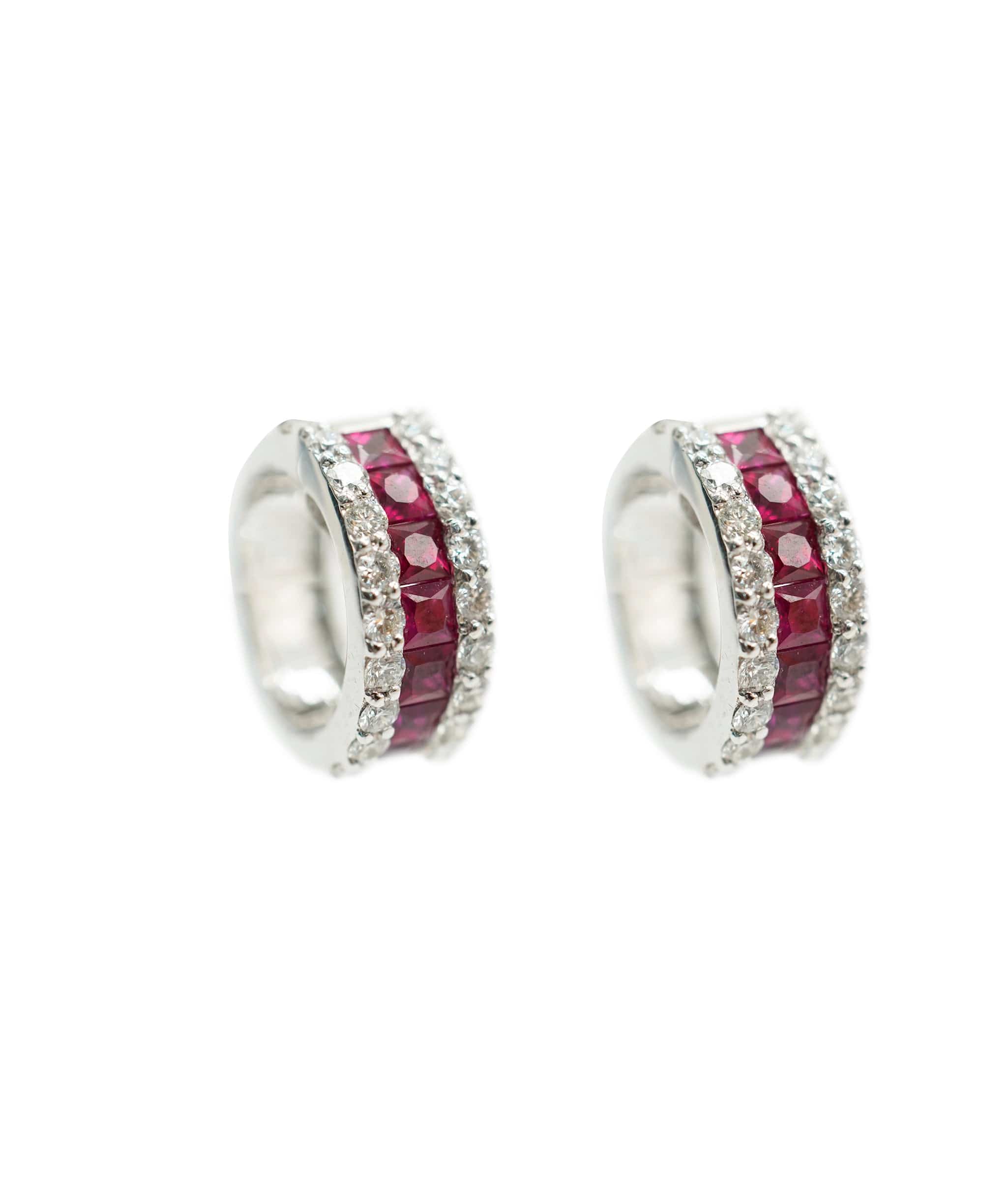 Luxury Promise Ruby and diamond 18 carat white gold huggie earrings AHC1626