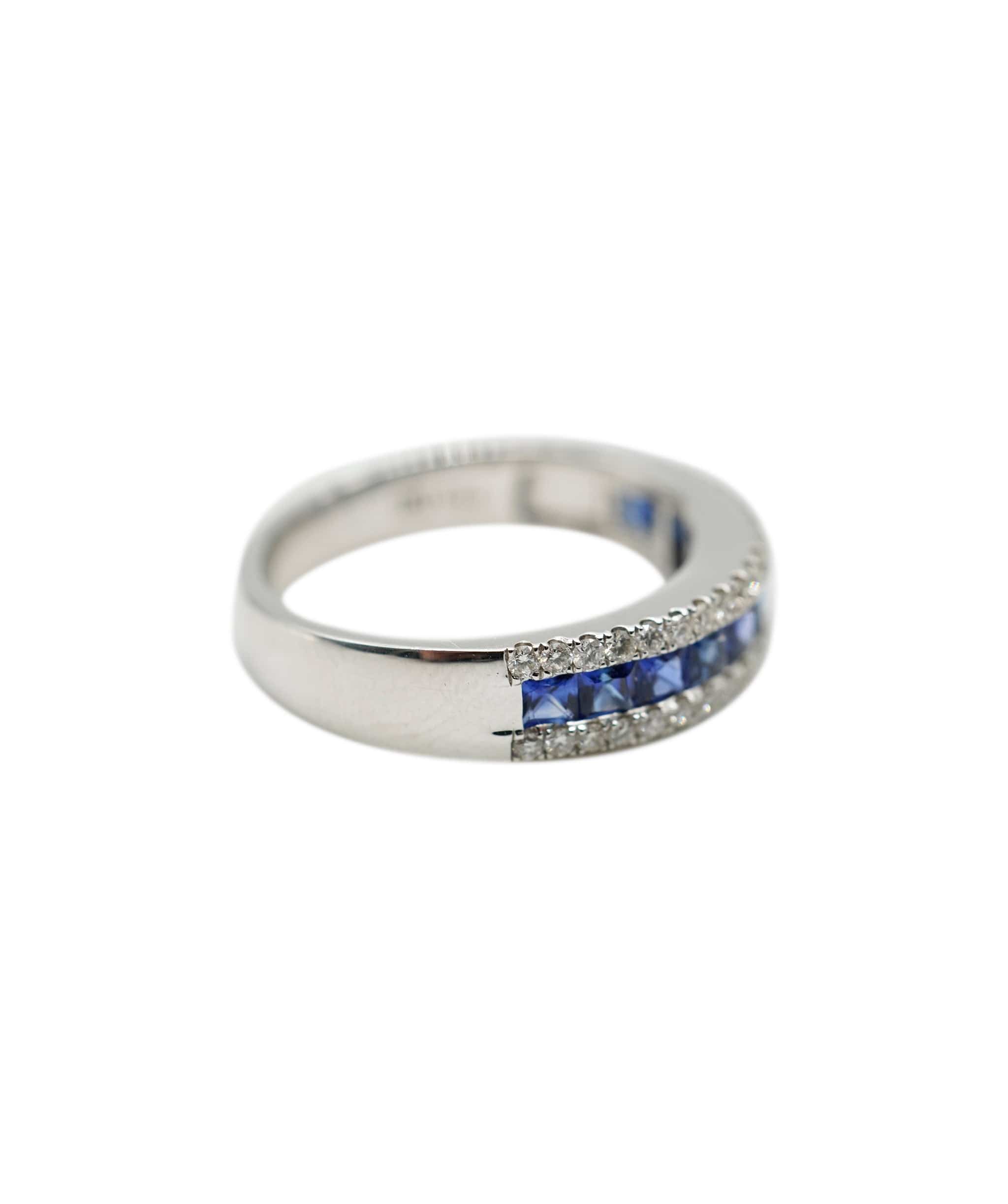 Luxury Promise Sapphire (apx. 0.80cts total) and diamond (apx. 0.40cts total) half-hoop ring 18K WG AHC1472