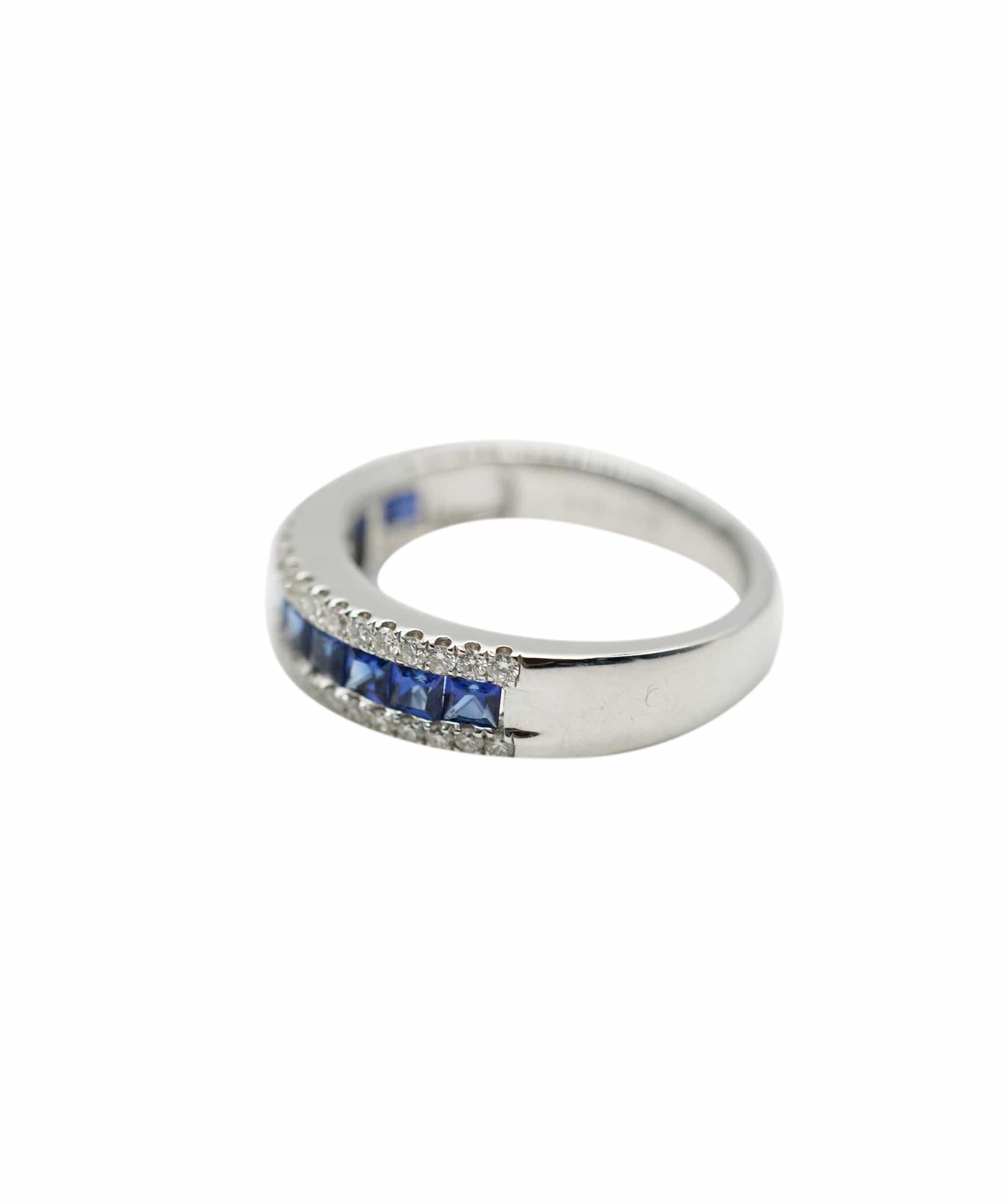 Luxury Promise Sapphire (apx. 0.80cts total) and diamond (apx. 0.40cts total) half-hoop ring 18K WG AHC1472