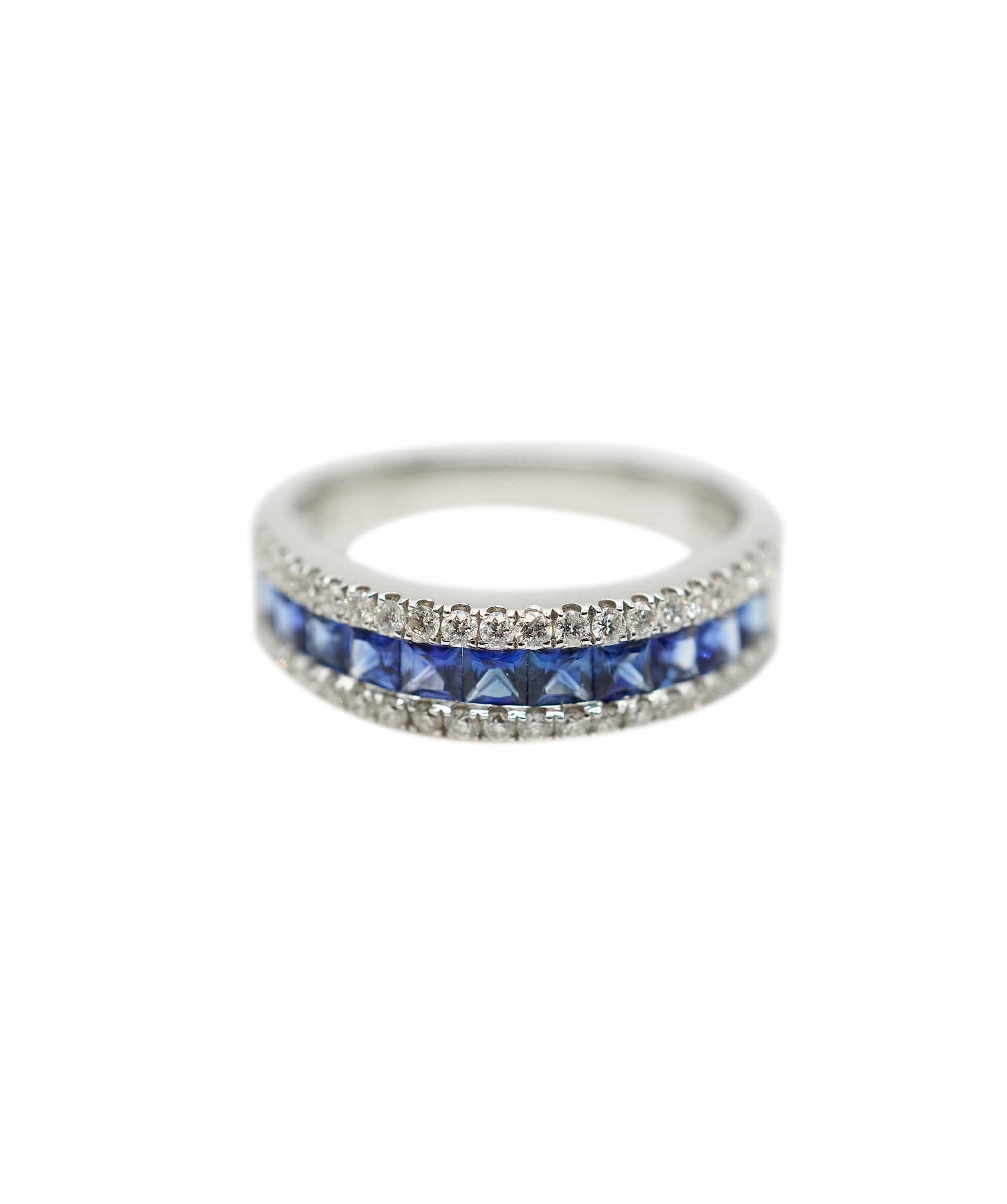 Luxury Promise Sapphire (apx. 0.80cts total) and diamond (apx. 0.40cts total) half-hoop ring 18K WG AHC1472