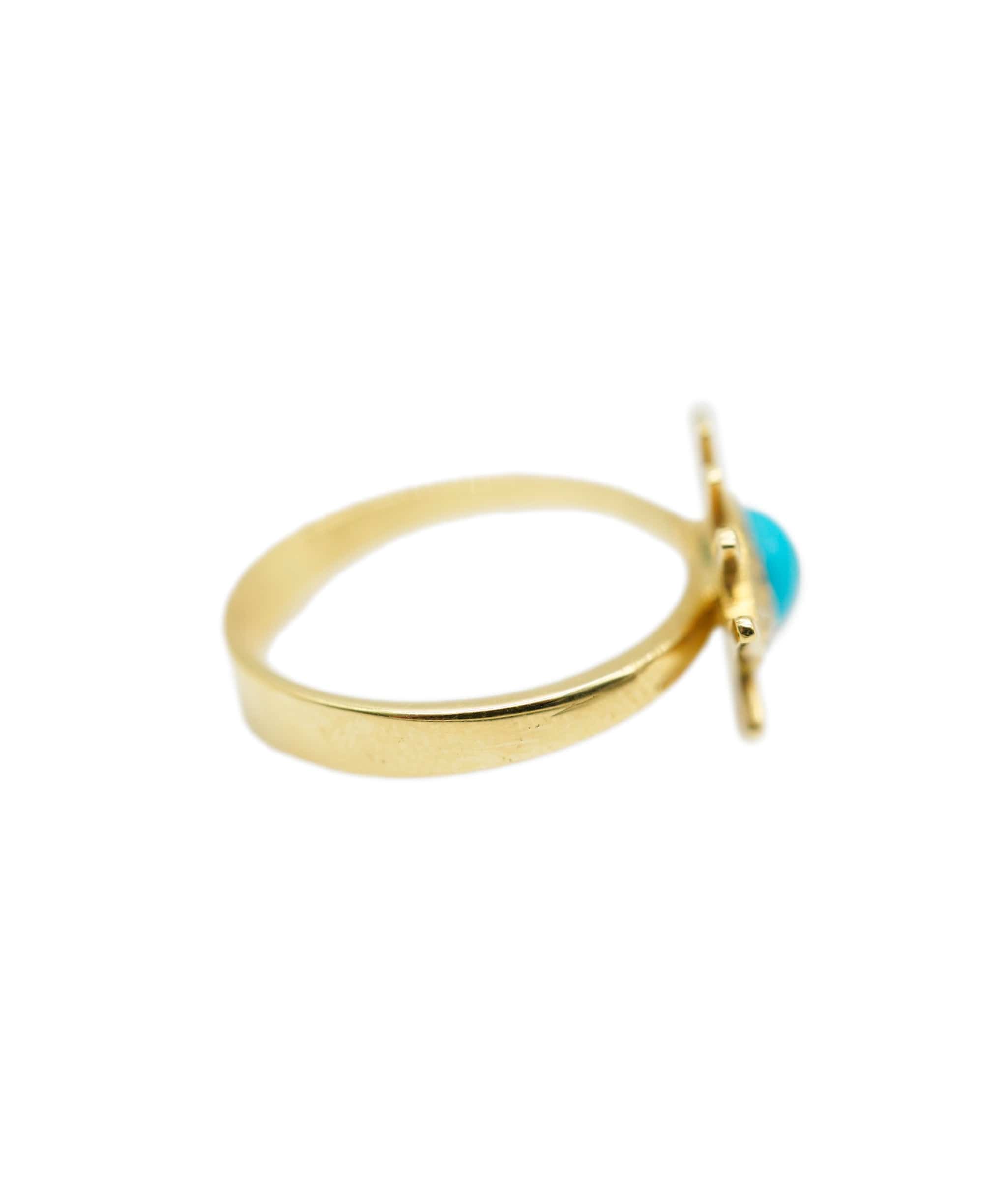 Luxury Promise Turquoise Eye Resin Diamond Ring 18K Yellow gold ASC1921