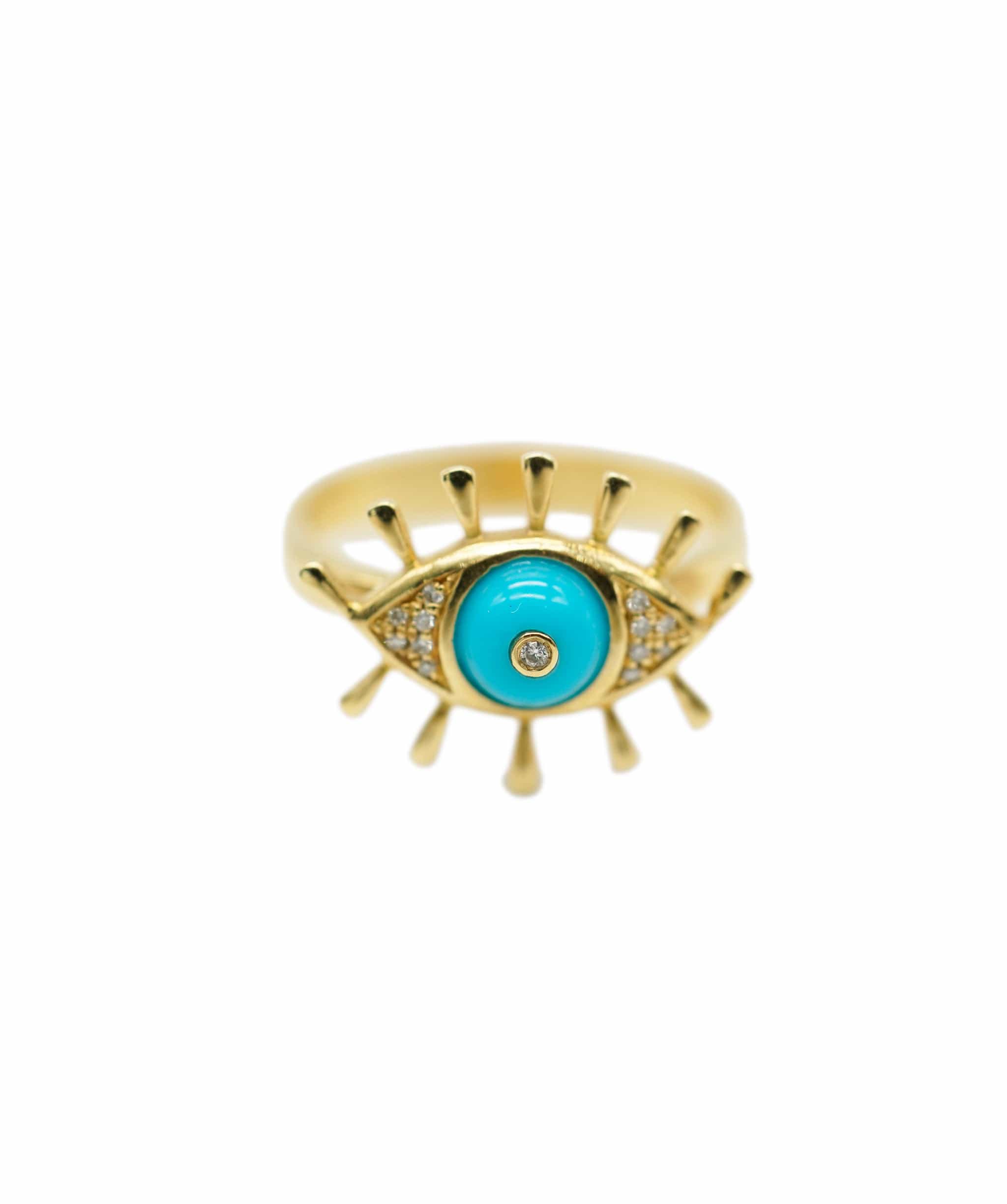 Luxury Promise Turquoise Eye Resin Diamond Ring 18K Yellow gold ASC1921