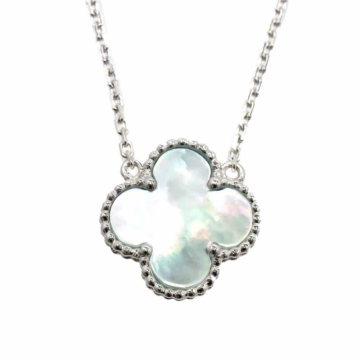 Luxury Promise Turquoise Shell Clover motif Necklace 18K WG ASC4256