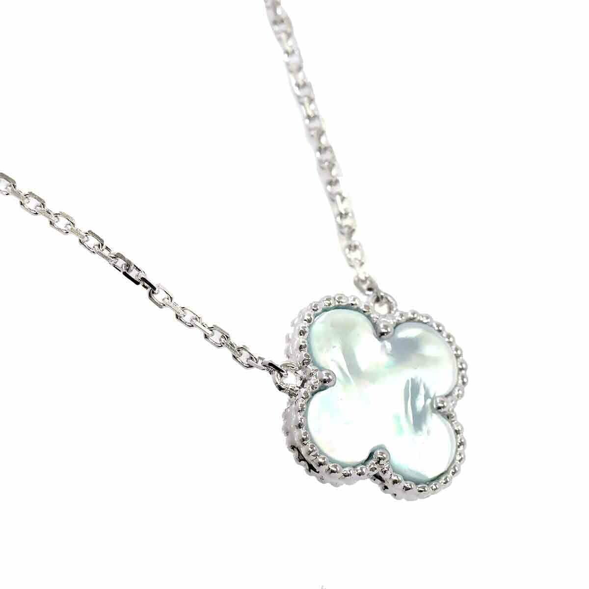 Luxury Promise Turquoise Shell Clover motif Necklace 18K WG ASC4256