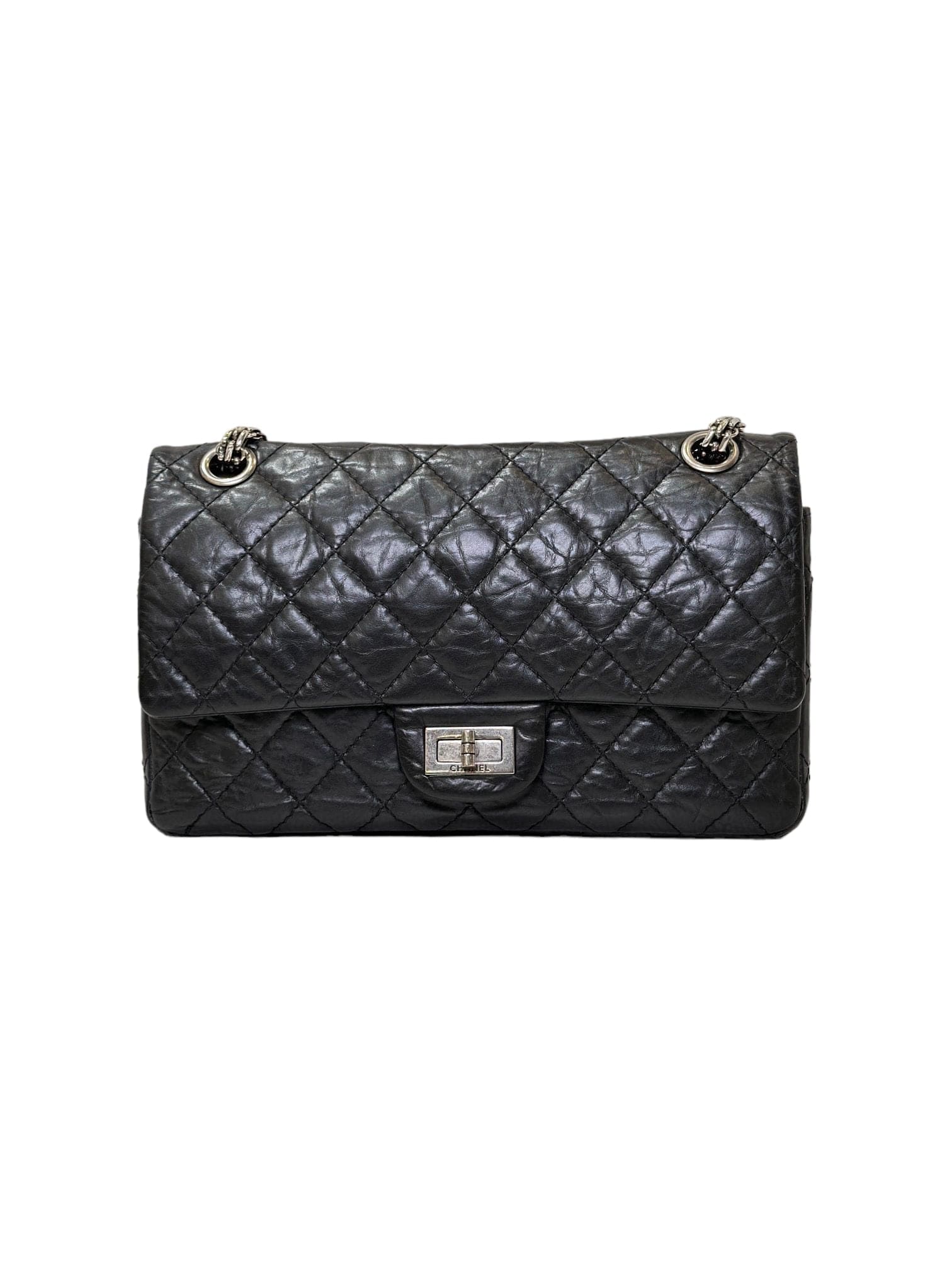 Luxury Promise Chanel Black Re-Issue in Aged Calfskin Bag with Silver Hardware