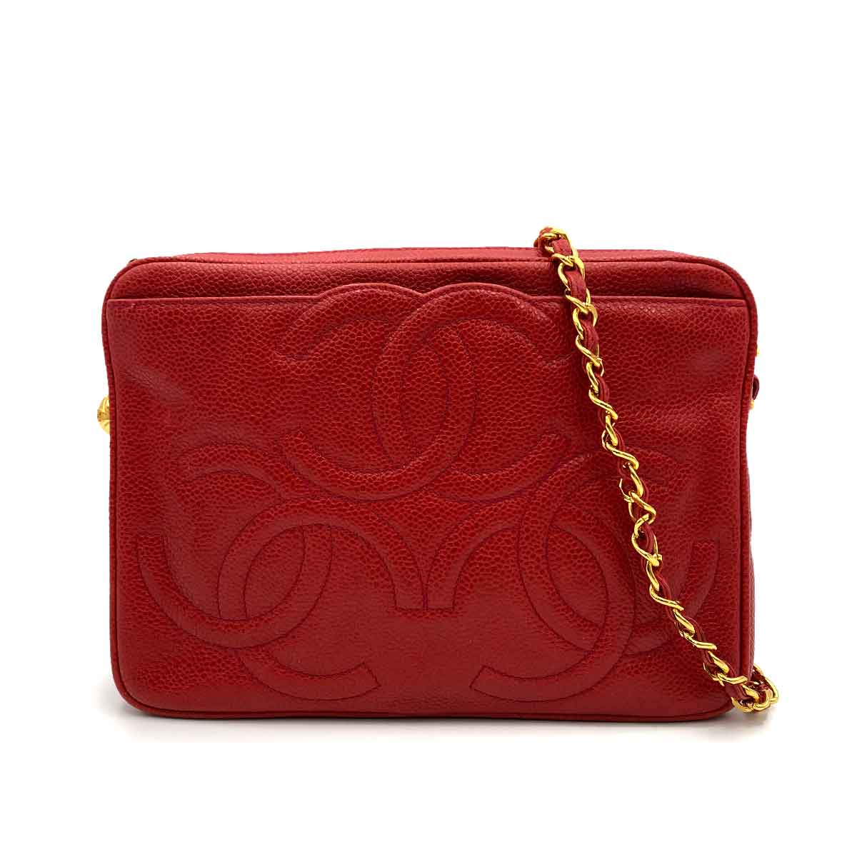 Luxury Promise CHANEL VINTAGE TRIPLE COCO SHOULDER BAG RED CAVIAR SKIN 90232430