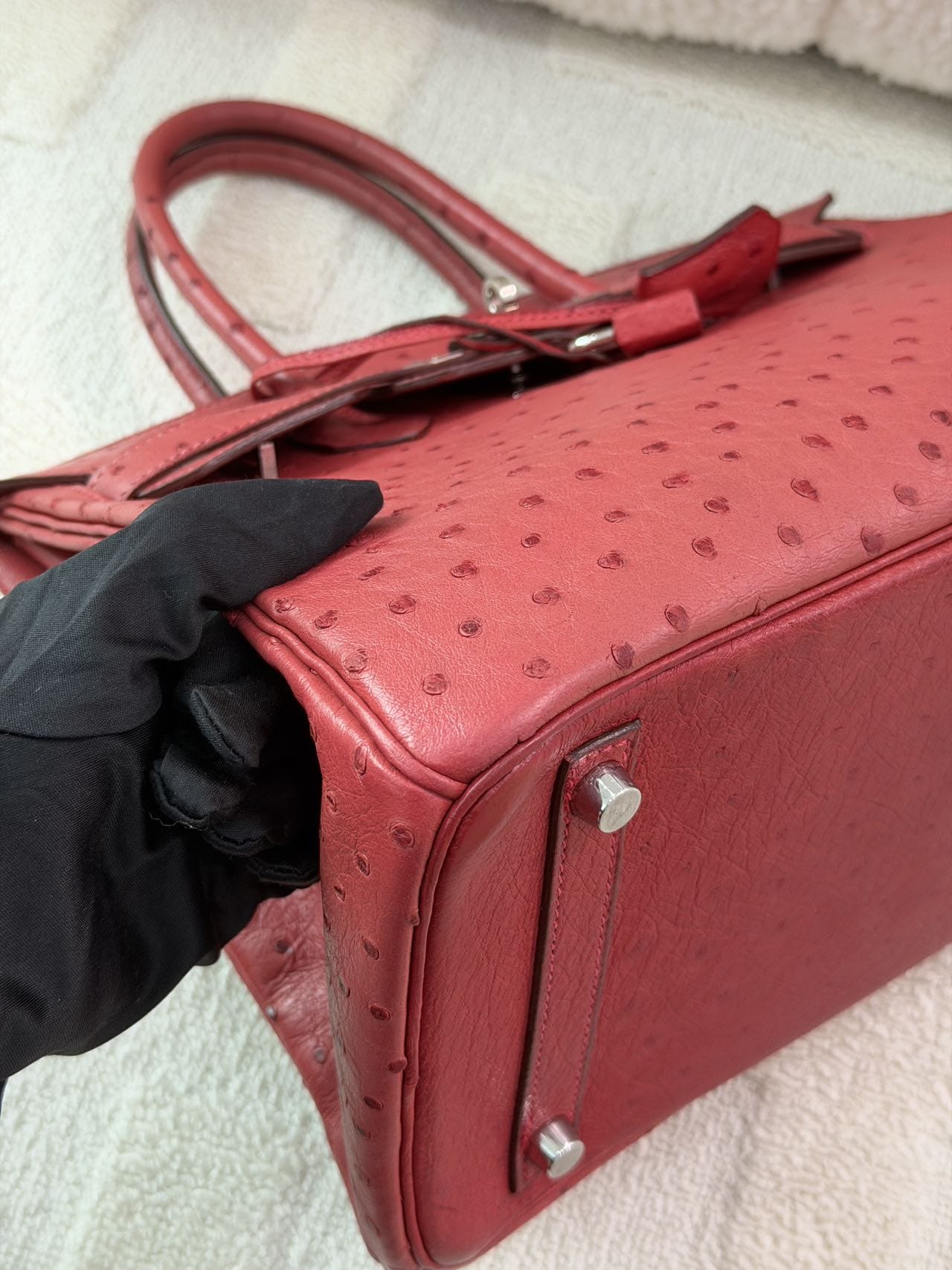 LUXURY PROMISE Hermes Birkin 30-Red Ostrich-PHW