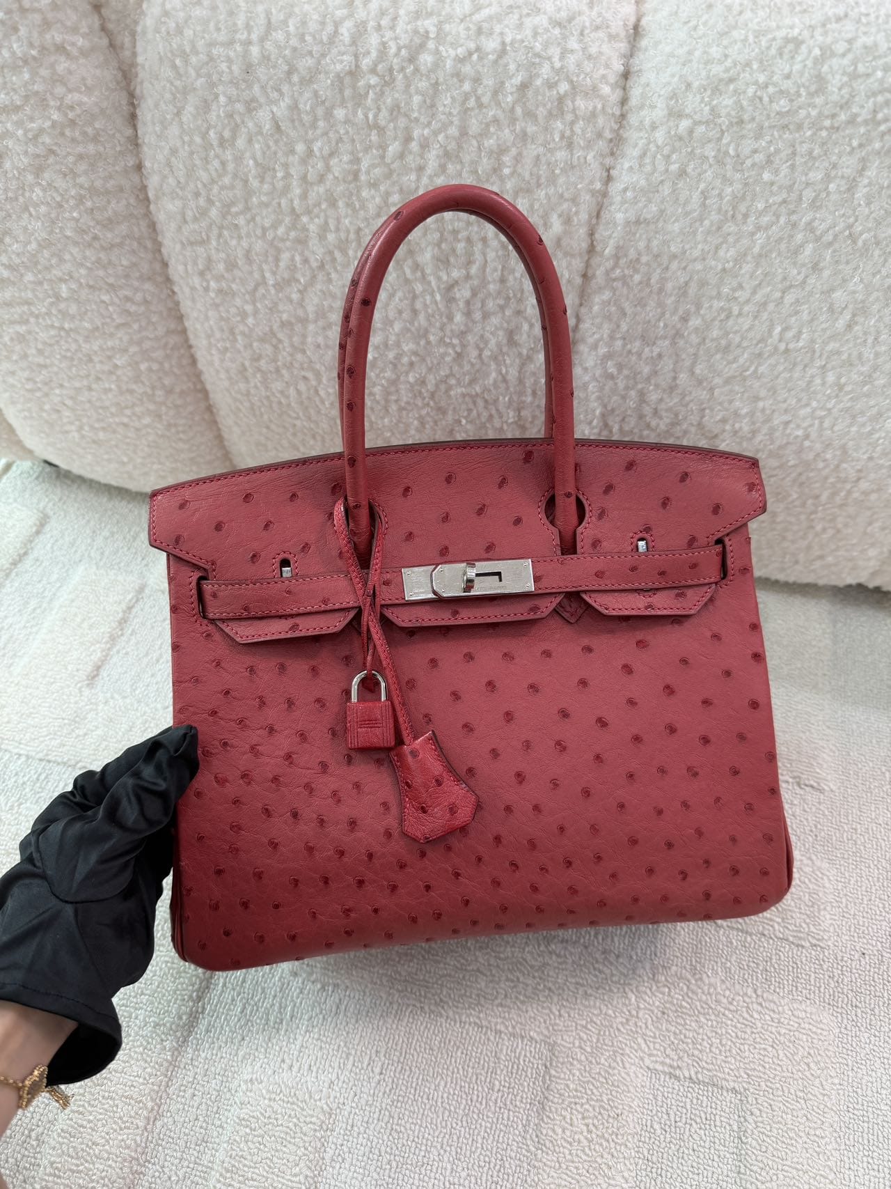LUXURY PROMISE Hermes Birkin 30-Red Ostrich-PHW