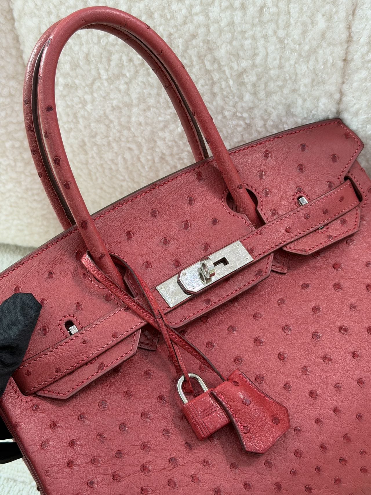 LUXURY PROMISE Hermes Birkin 30-Red Ostrich-PHW