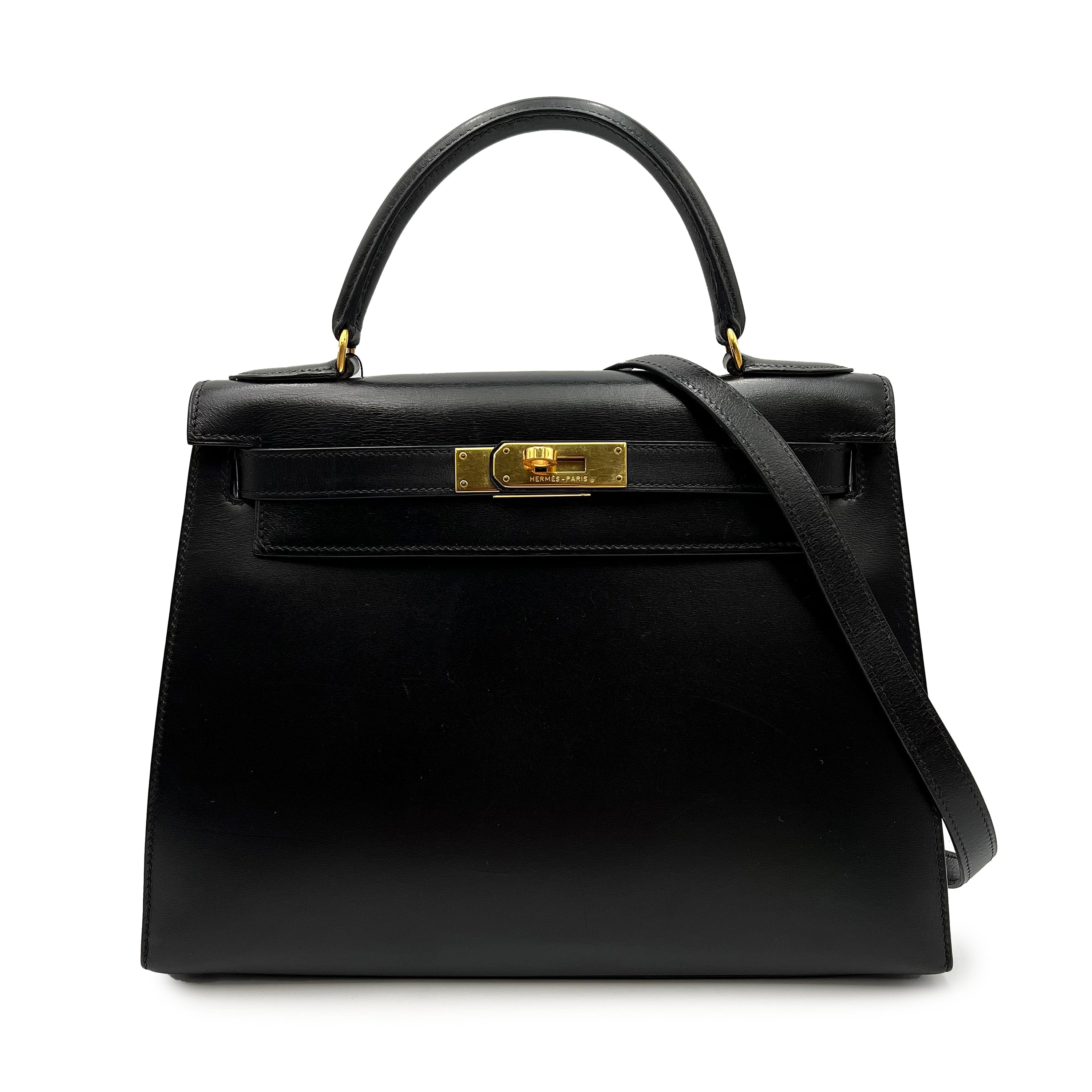 Luxury Promise HERMES KELLY 28 SELLIER BLACK BOXCALF GHW #V Circle