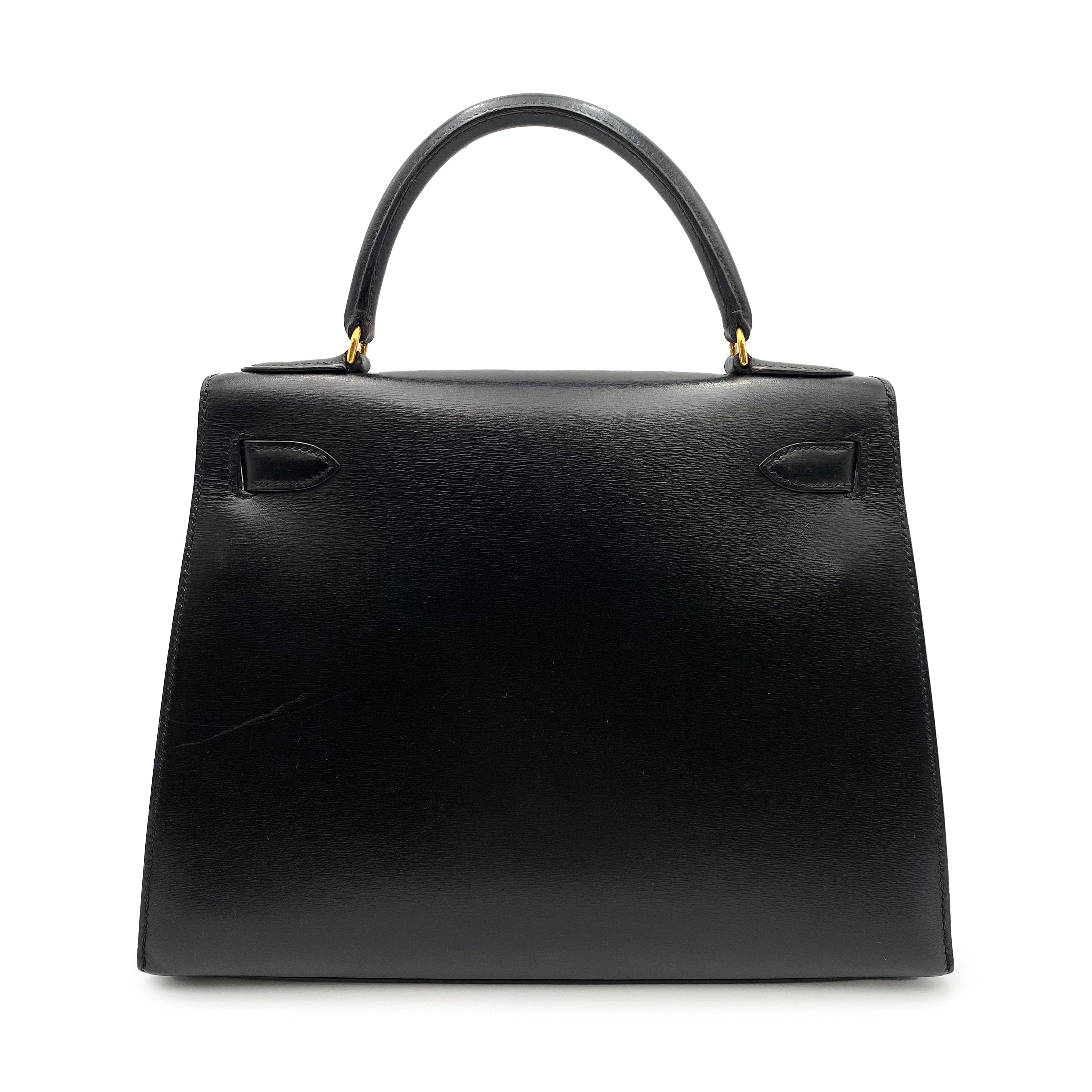 Luxury Promise HERMES KELLY 28 SELLIER BLACK BOXCALF GHW #V Circle