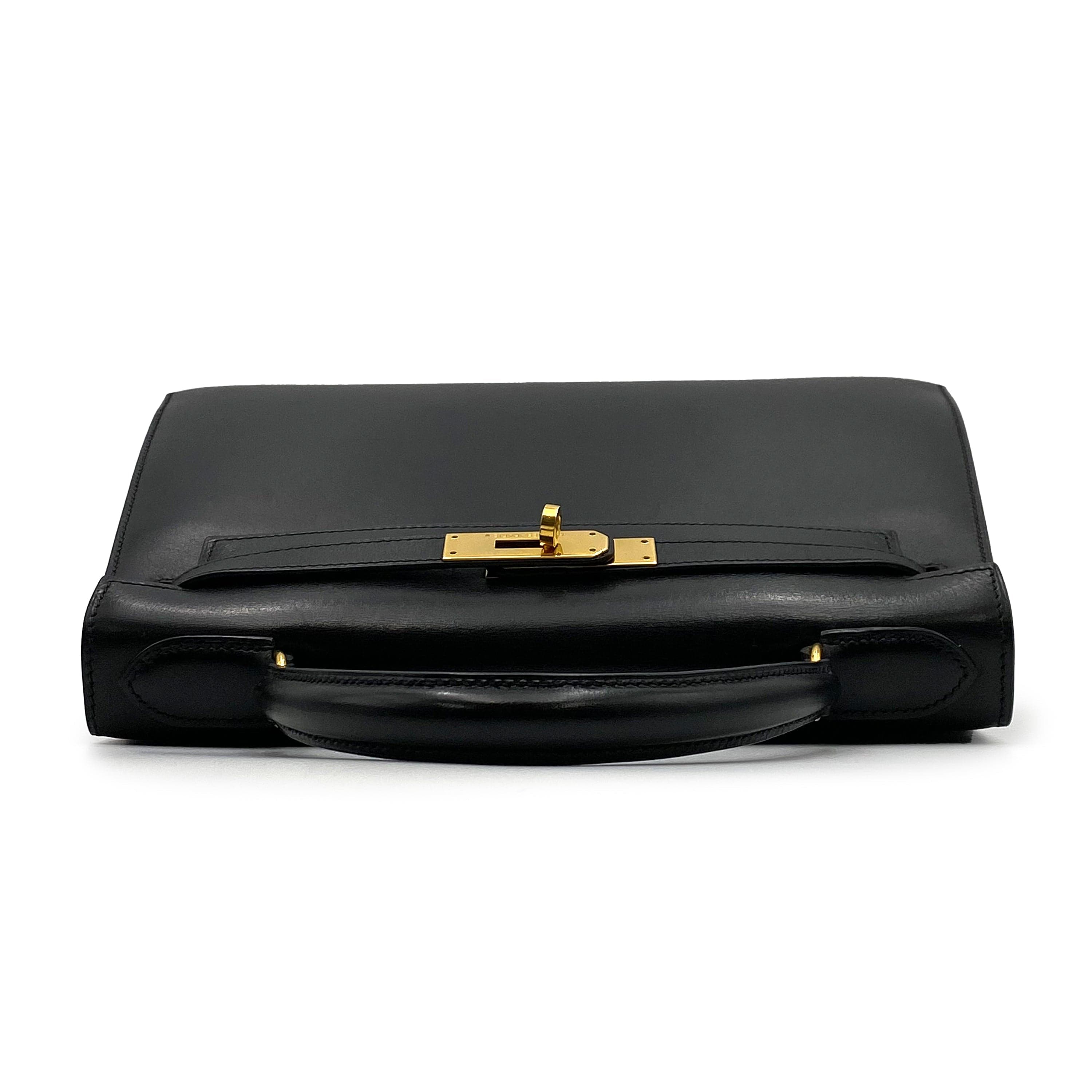 Luxury Promise HERMES KELLY 28 SELLIER BLACK BOXCALF GHW #V Circle