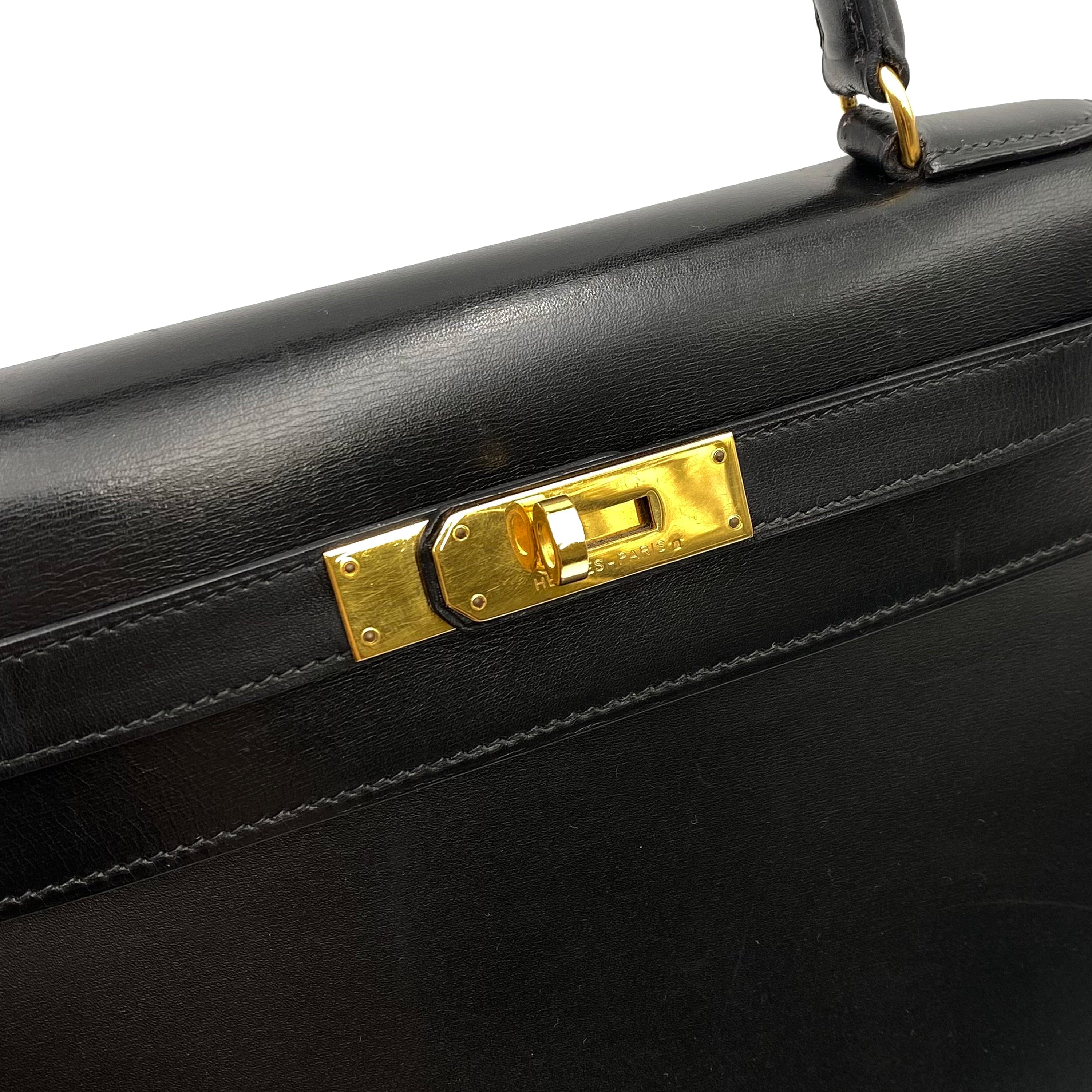 Luxury Promise HERMES KELLY 28 SELLIER BLACK BOXCALF GHW #V Circle