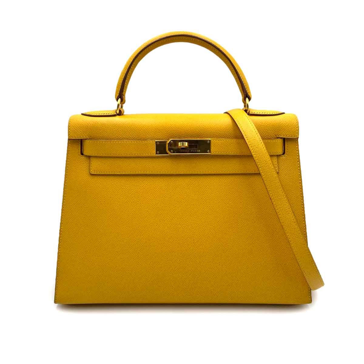 Luxury Promise HERMES KELLY 28 SELLIER JAUNE COUCHEVEL HAND SHOULDER BAG 〇Ｙ 90232240