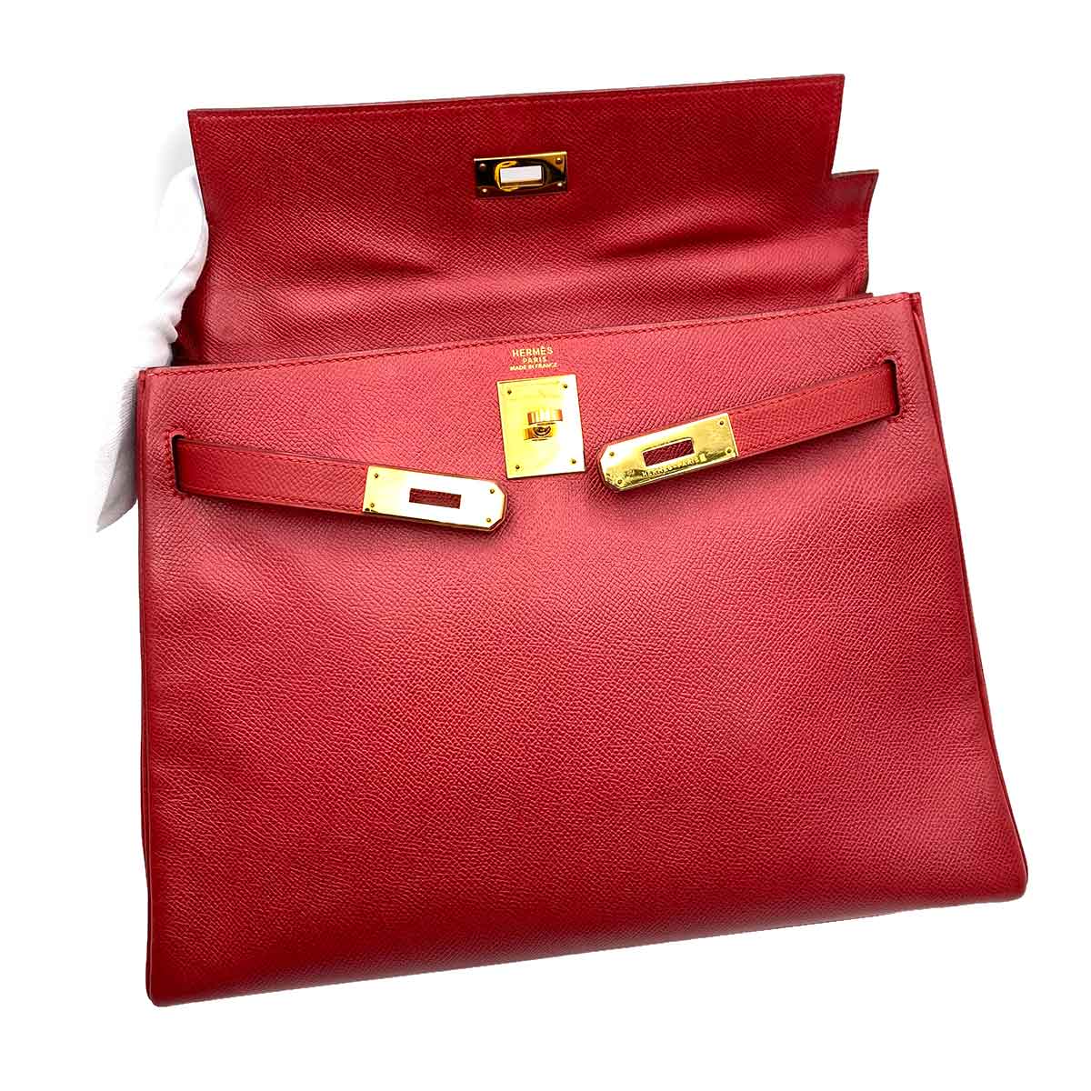 Luxury Promise HERMES KELLY 32 RETOURNE ROUGE VIF EPSON HAND SHOULDER BAG 〇X 90234623