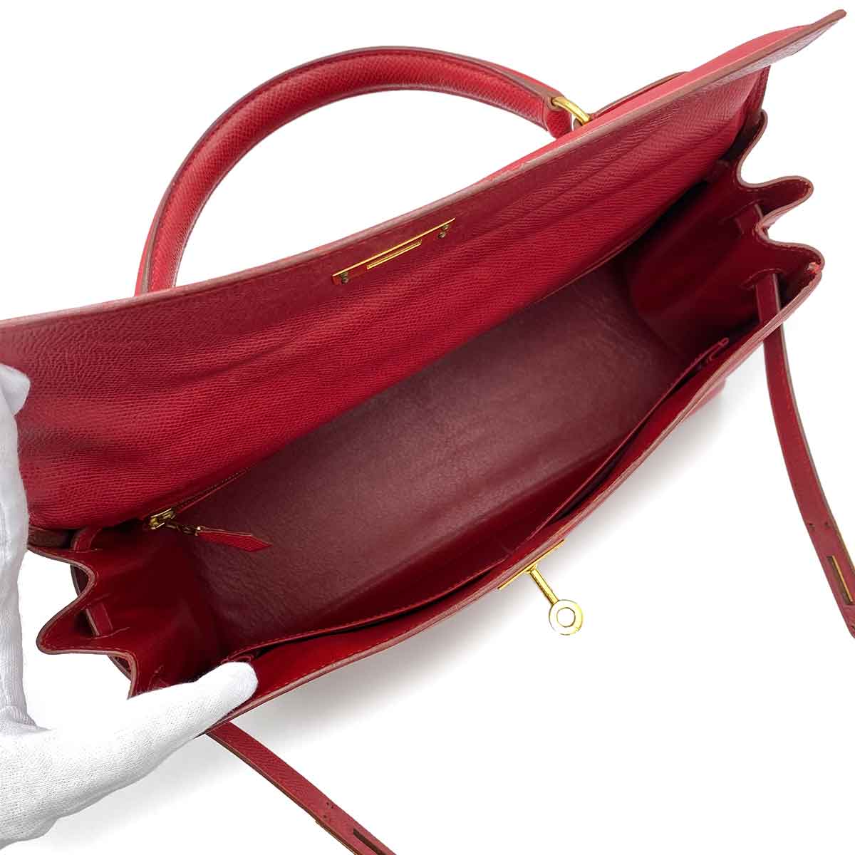 Luxury Promise HERMES KELLY 32 RETOURNE ROUGE VIF EPSON HAND SHOULDER BAG 〇X 90234623