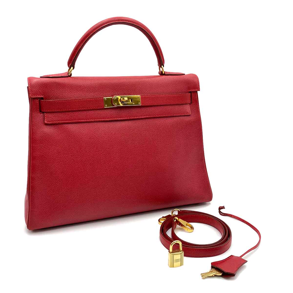 Luxury Promise HERMES KELLY 32 RETOURNE ROUGE VIF EPSON HAND SHOULDER BAG 〇X 90234623