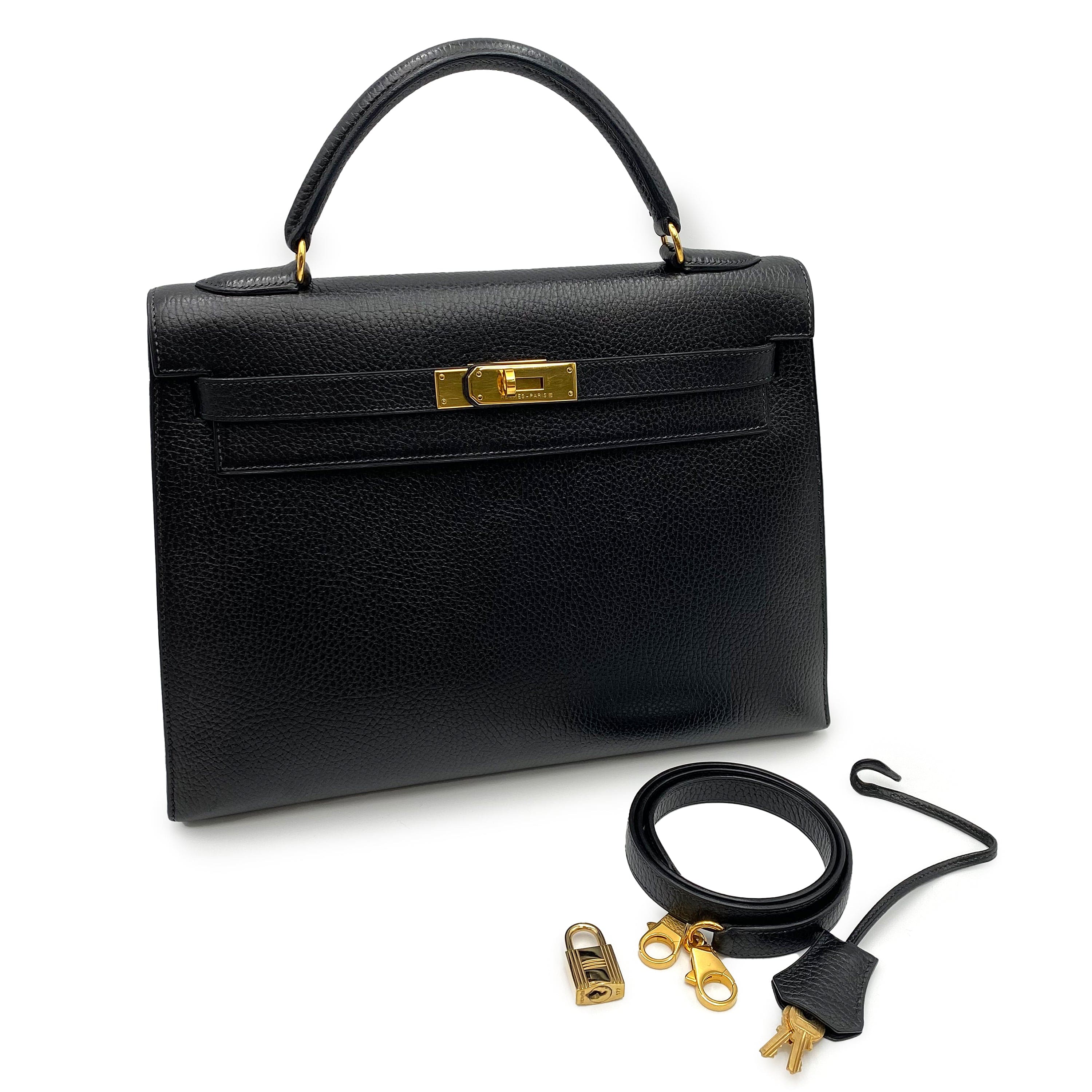 Luxury Promise HERMES KELLY 32 SELLER BLACK ARDENNES HAND SHOULDER BAG 〇M 90226079