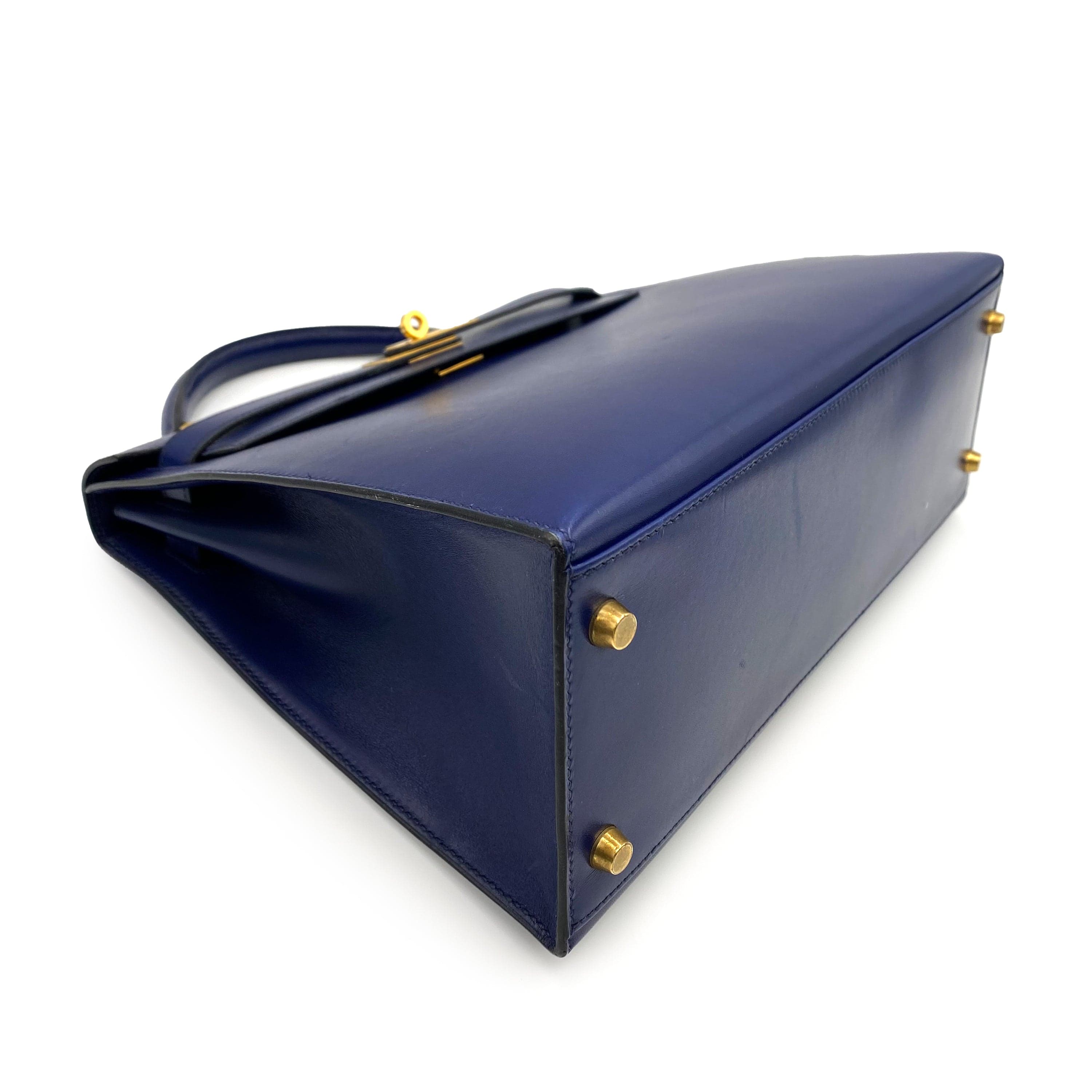 Luxury Promise HERMES KELLY 32 SELLIER BLUE SAPPHIRE BOXCALF HAND SHOULDER BAG 〇X 90232579