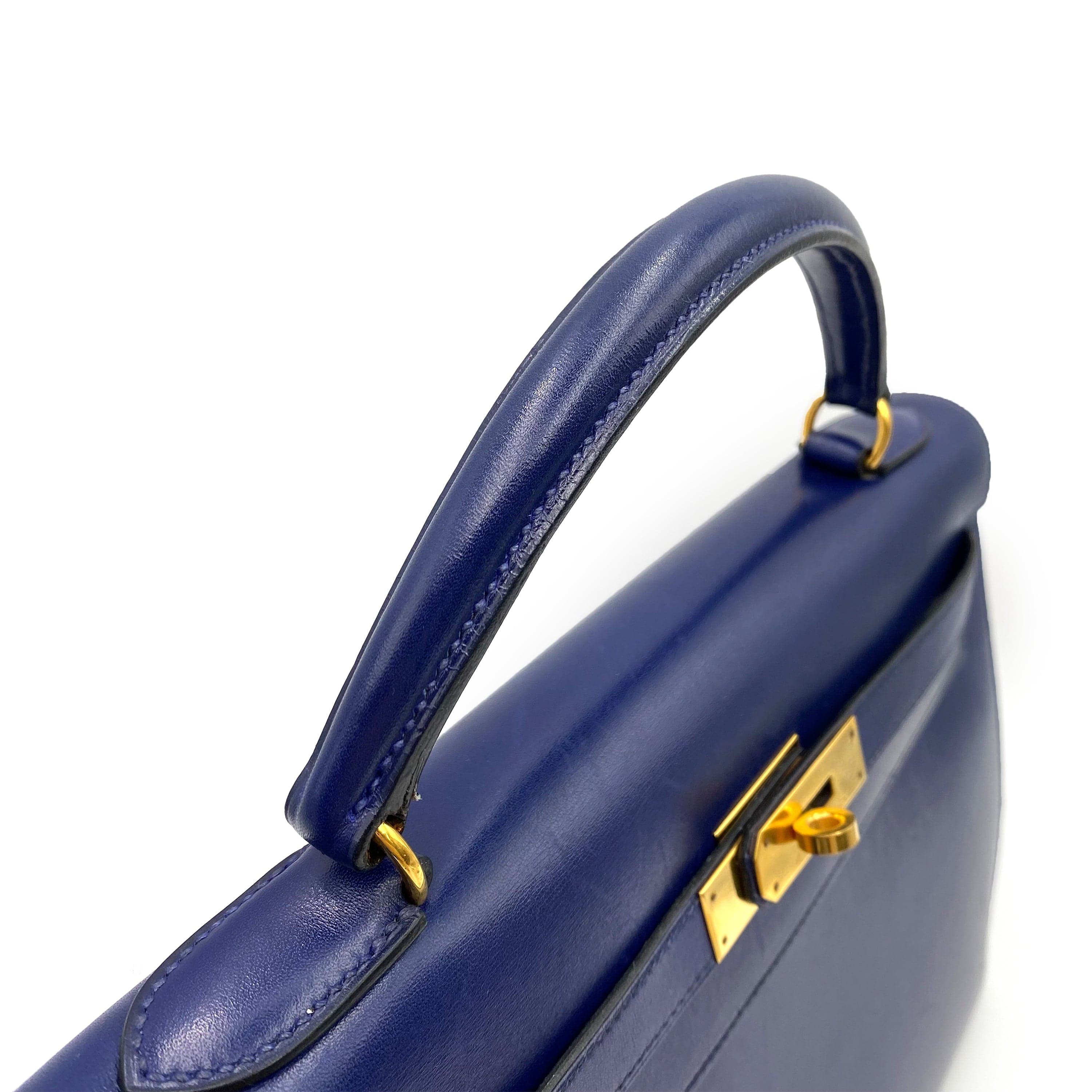 Luxury Promise HERMES KELLY 32 SELLIER BLUE SAPPHIRE BOXCALF HAND SHOULDER BAG 〇X 90232579