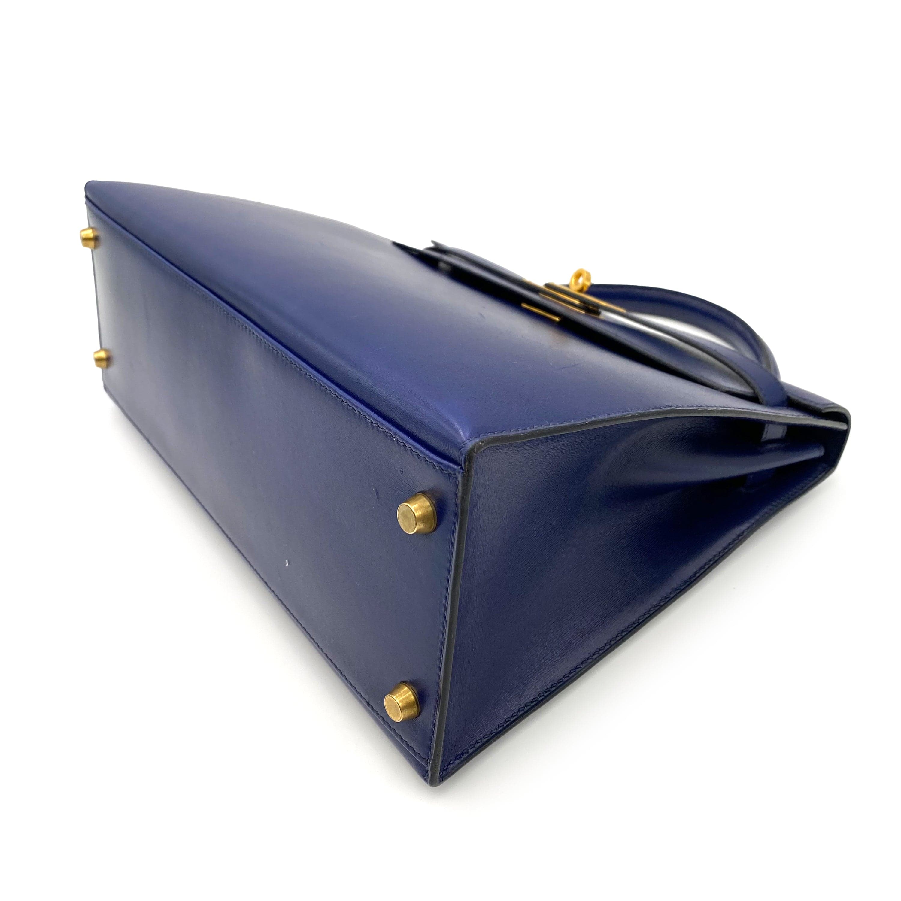 Luxury Promise HERMES KELLY 32 SELLIER BLUE SAPPHIRE BOXCALF HAND SHOULDER BAG 〇X 90232579