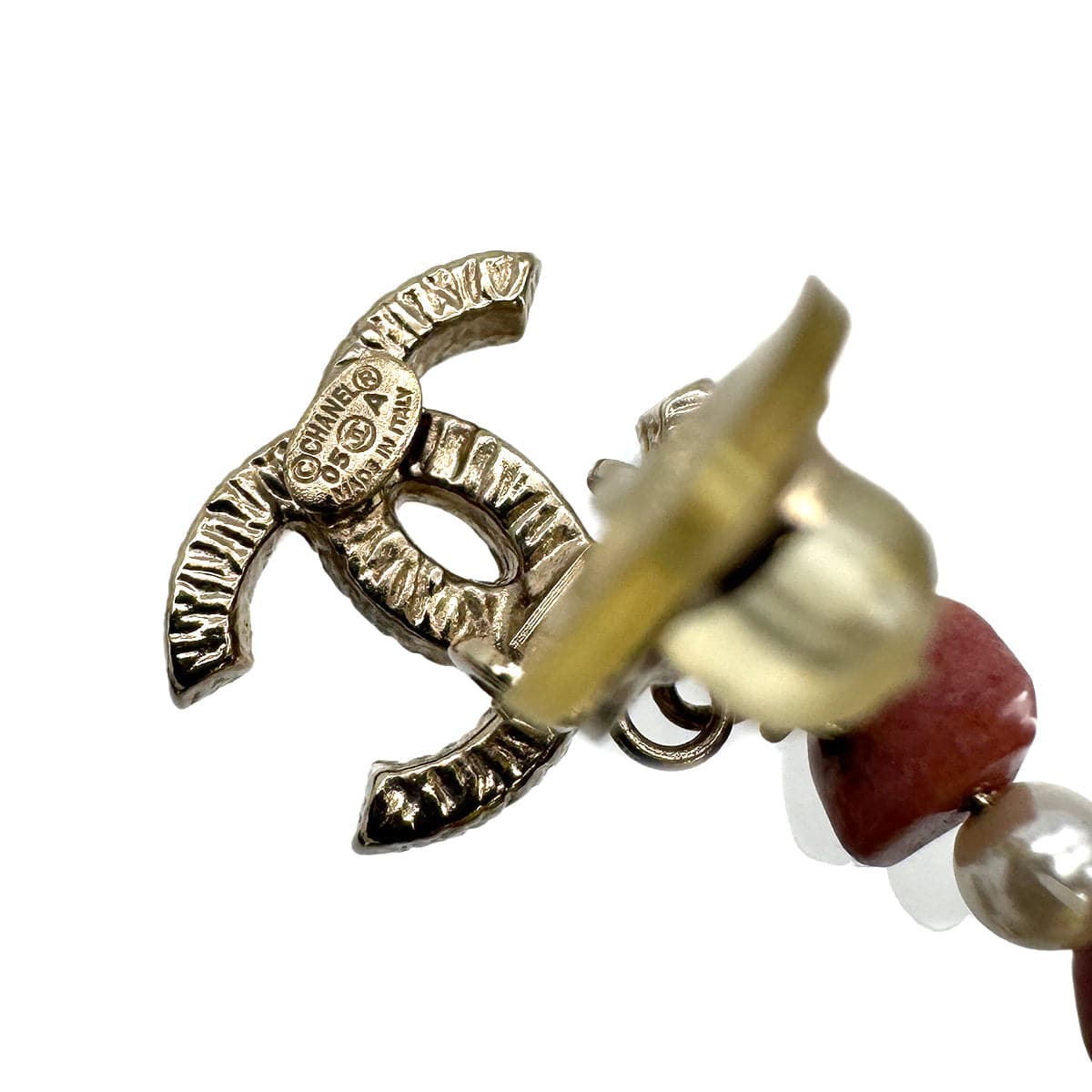 Luxury Promise Japan CHANEL EARRINGS COCOMARK FAUX PEARL PINK STONE ACCESSORY 05A 90309006