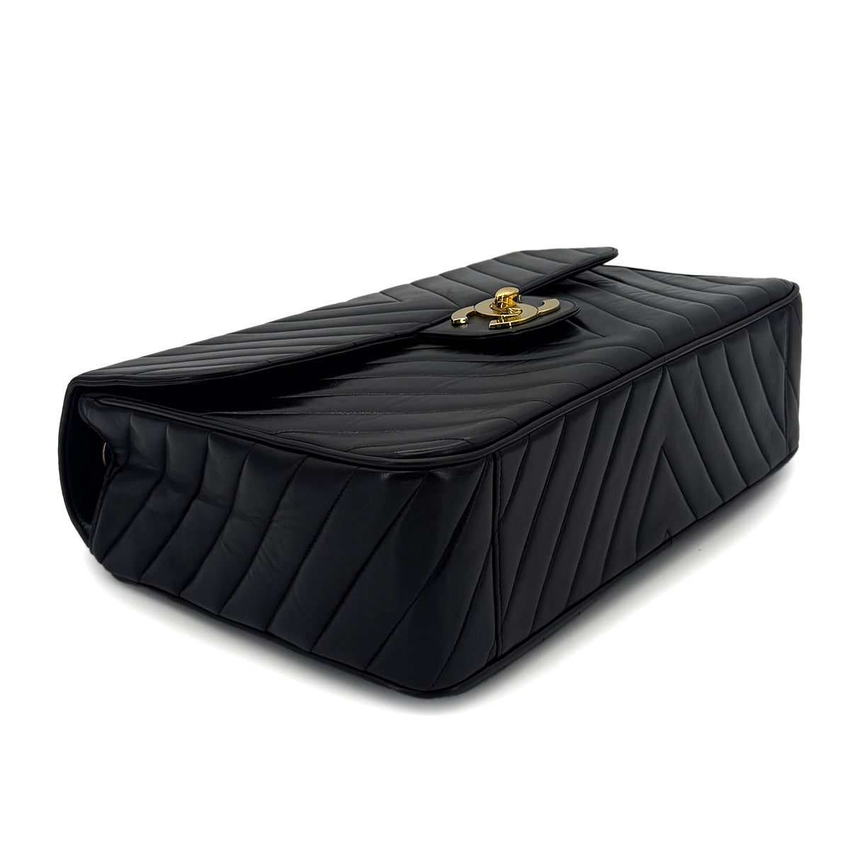 Luxury Promise Japan CHANEL VINTAGE CHEVRON CHAIN SHOULDER BAG BLACK LAMB SKIN 90286581