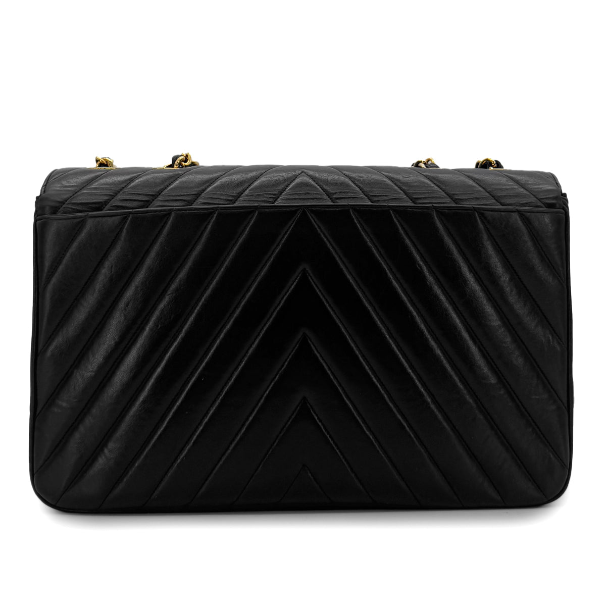 Luxury Promise Japan CHANEL VINTAGE CHEVRON CHAIN SHOULDER BAG BLACK LAMB SKIN 90286581