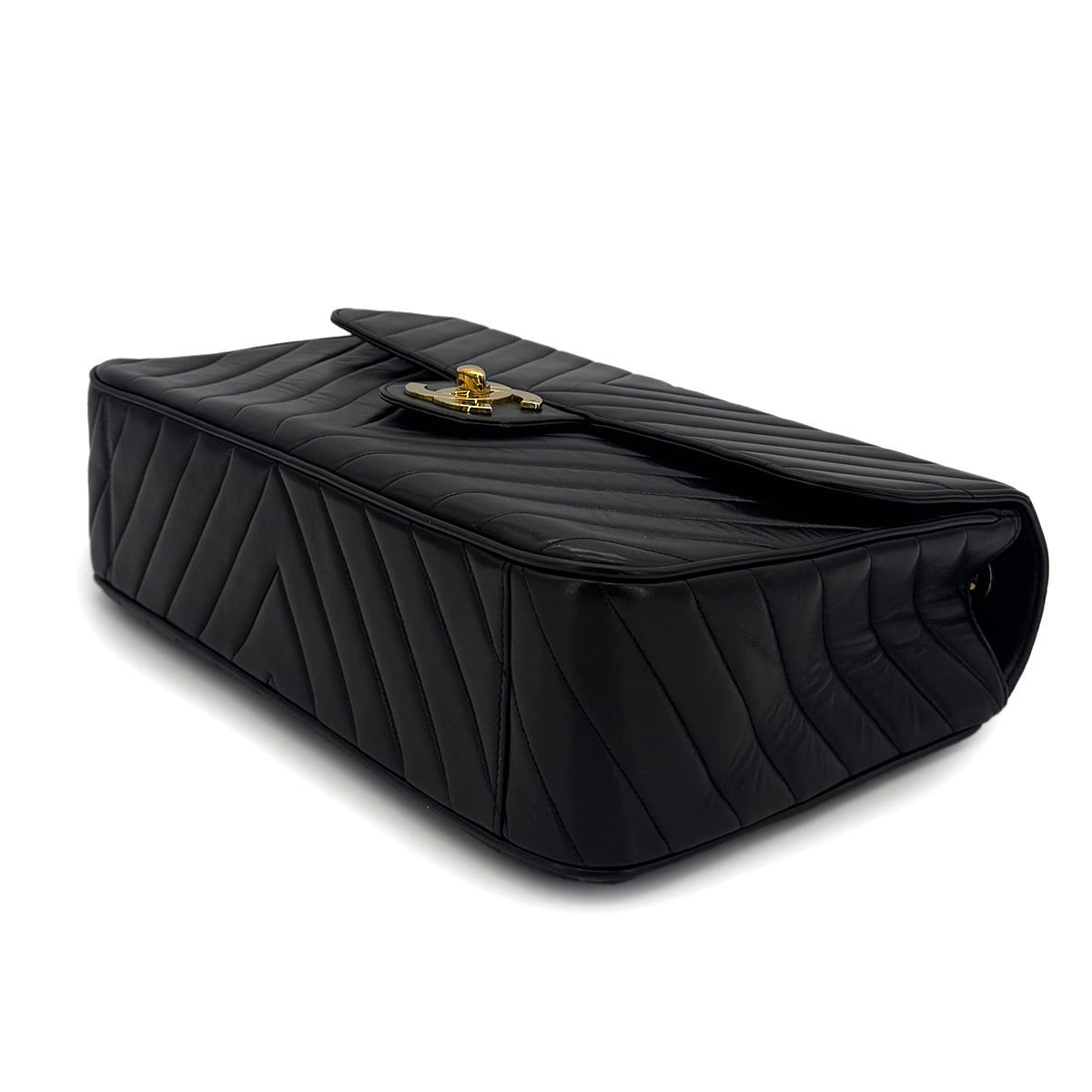 Luxury Promise Japan CHANEL VINTAGE CHEVRON CHAIN SHOULDER BAG BLACK LAMB SKIN 90286581