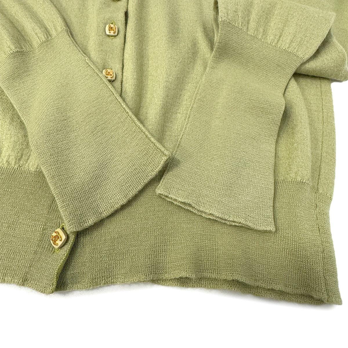 Luxury Promise Japan CHANEL VINTAGE COCO BUTTON CARDIGAN TOPS LIGHT GREEN RTW 90291329