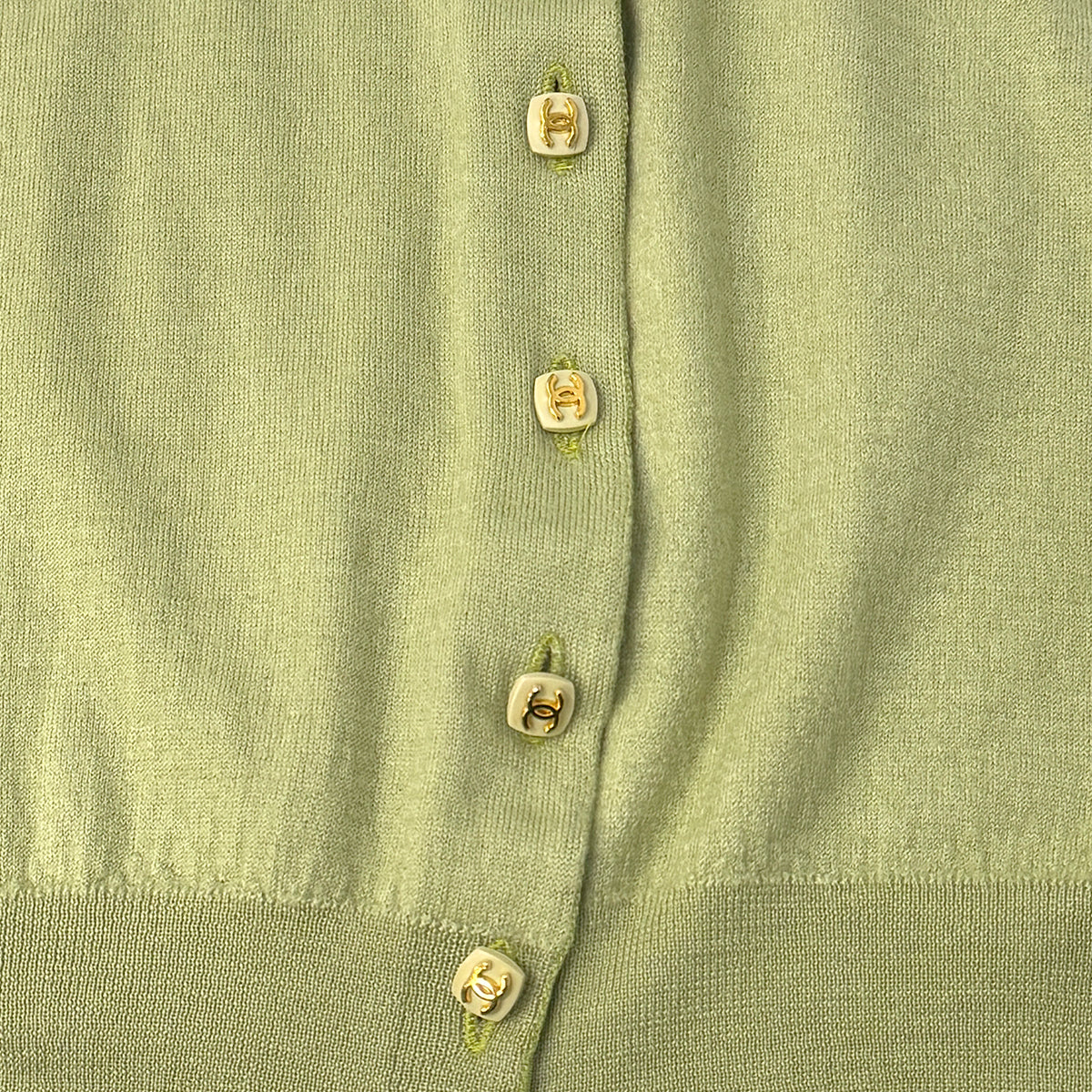 Luxury Promise Japan CHANEL VINTAGE COCO BUTTON CARDIGAN TOPS LIGHT GREEN RTW 90291329
