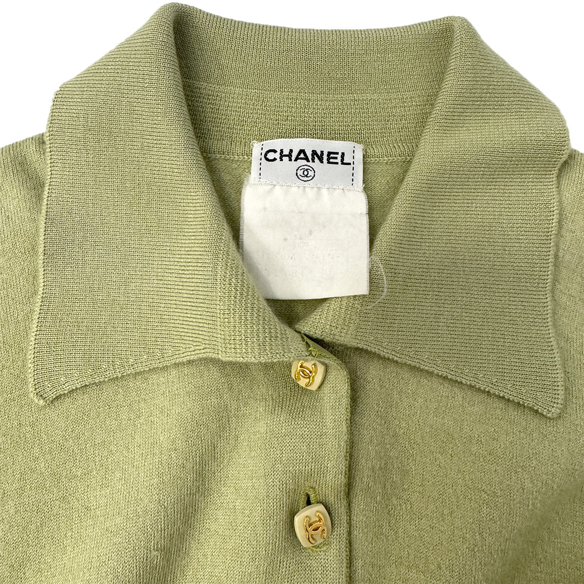 Luxury Promise Japan CHANEL VINTAGE COCO BUTTON CARDIGAN TOPS LIGHT GREEN RTW 90291329