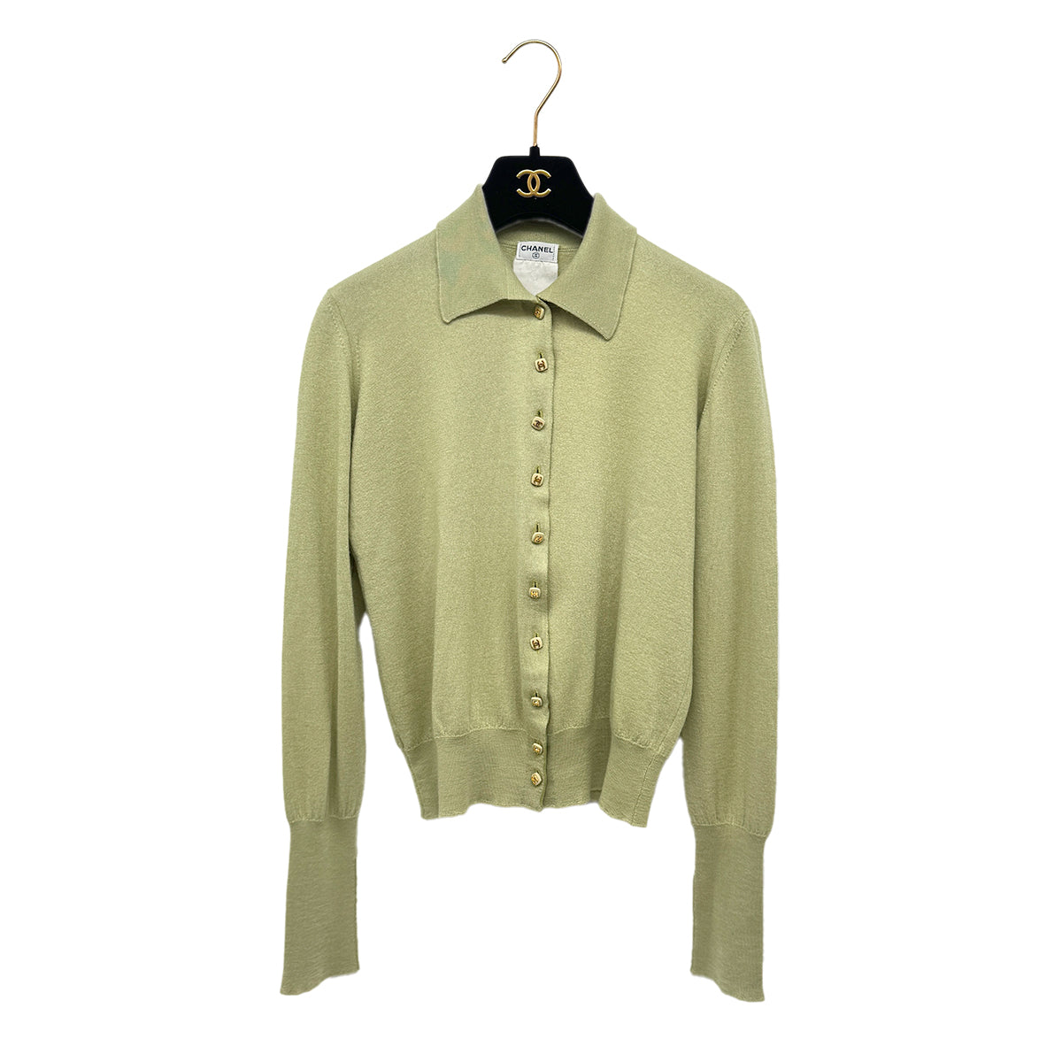 Luxury Promise Japan CHANEL VINTAGE COCO BUTTON CARDIGAN TOPS LIGHT GREEN RTW 90291329