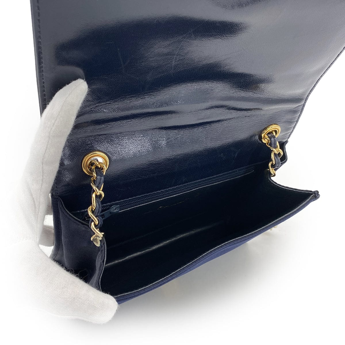 Luxury Promise Japan CHANEL VINTAGE COCOMARK MATELASSE CHAIN SHOULDER BAG NAVY SATIN LEATHER 90308987