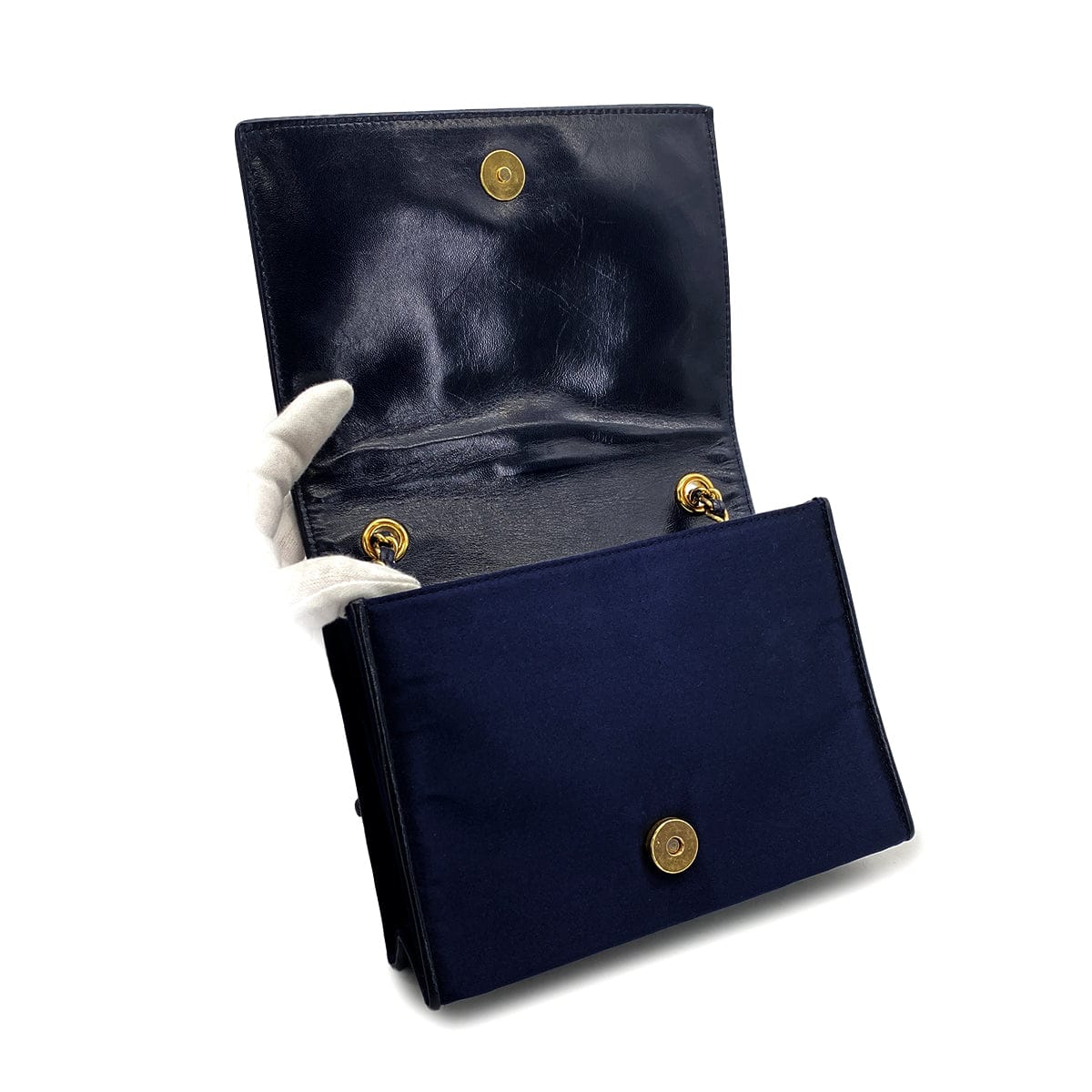 Luxury Promise Japan CHANEL VINTAGE COCOMARK MATELASSE CHAIN SHOULDER BAG NAVY SATIN LEATHER 90308987