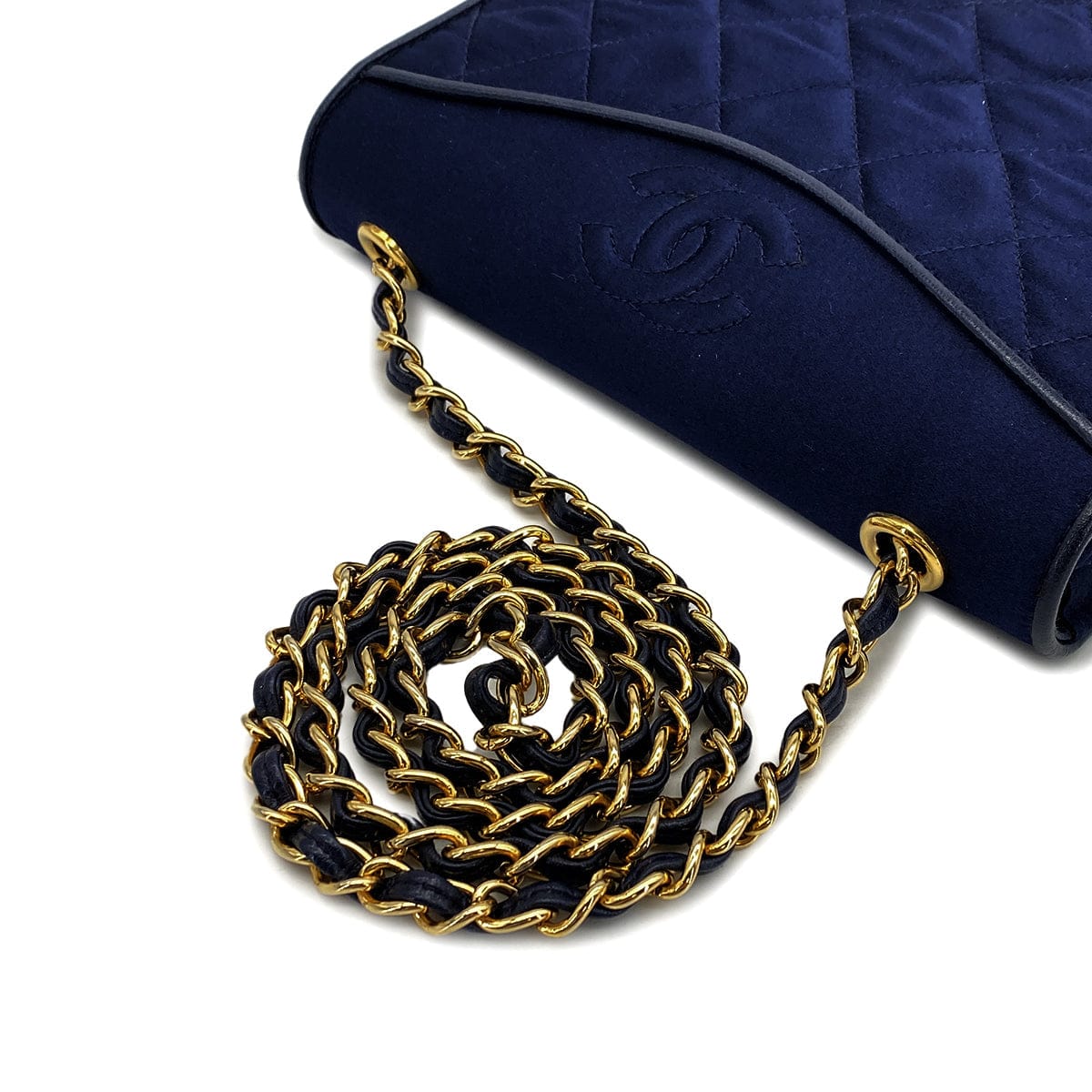 Luxury Promise Japan CHANEL VINTAGE COCOMARK MATELASSE CHAIN SHOULDER BAG NAVY SATIN LEATHER 90308987