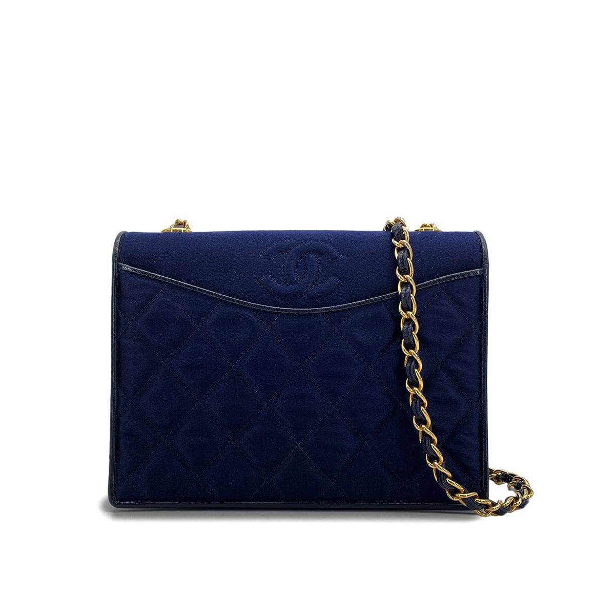 Luxury Promise Japan CHANEL VINTAGE COCOMARK MATELASSE CHAIN SHOULDER BAG NAVY SATIN LEATHER 90308987