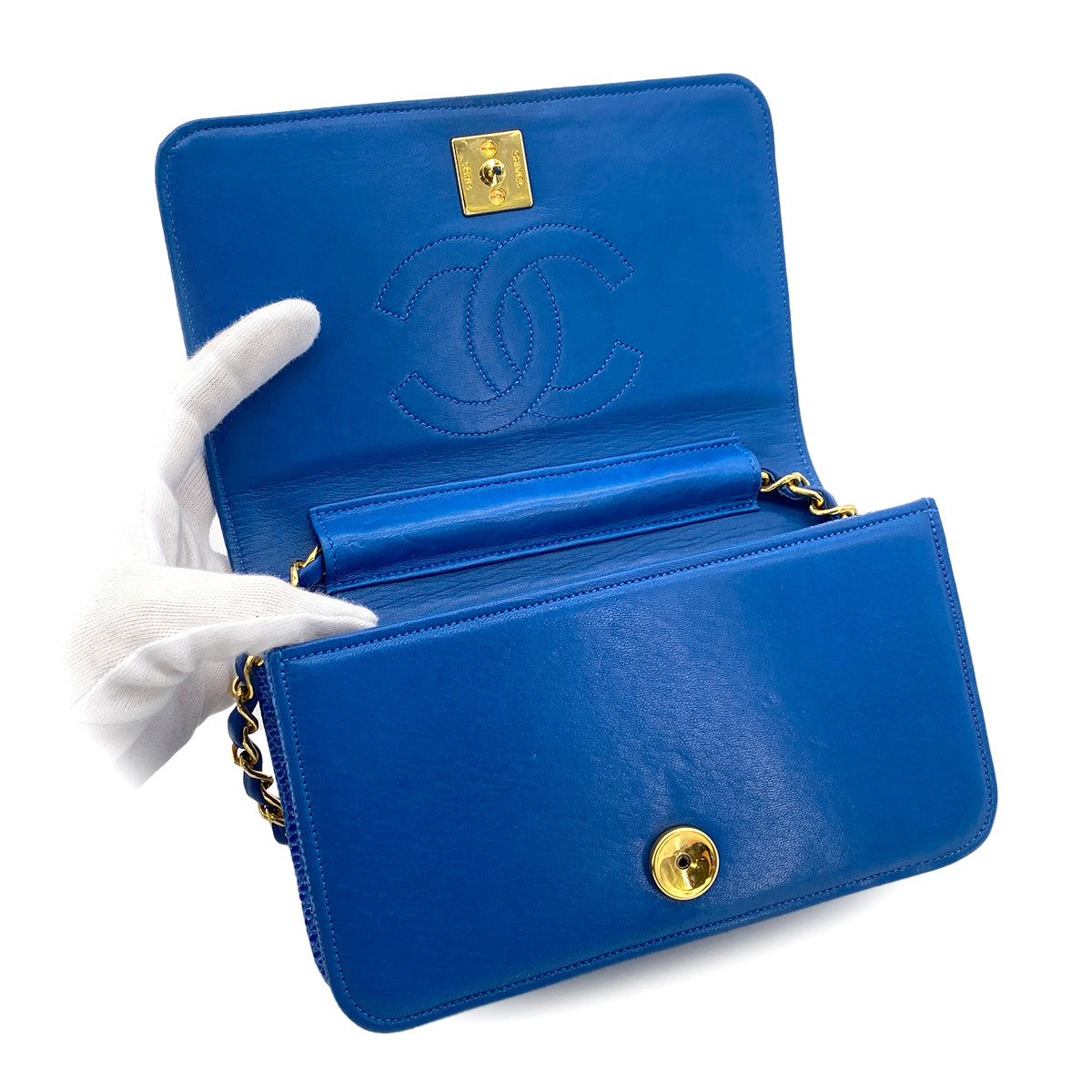 Luxury Promise Japan CHANEL VINTAGE FULL FLAP CHAIN SHOULDER BAG BLUE LIZARD 90299083