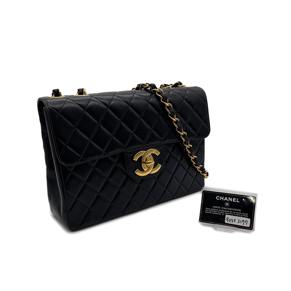 Luxury Promise Japan CHANEL VINTAGE JUMBO MATELASSE 30 CHAIN SHOULDER BAG BLACK LAMB SKIN 90302177