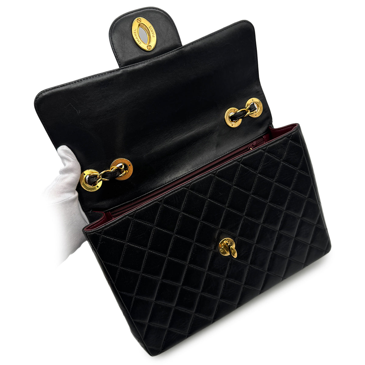 Luxury Promise Japan CHANEL VINTAGE JUMBO MATELASSE 30 CHAIN SHOULDER BAG BLACK LAMB SKIN 90302177