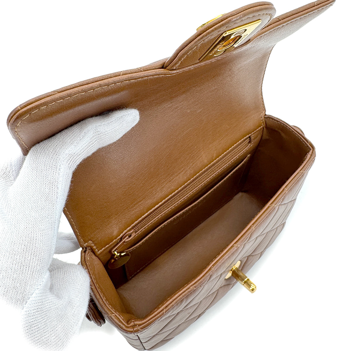 Luxury Promise Japan CHANEL VINTAGE MATELASSE HAND BAG BROWN LAMB SKIN 90289055