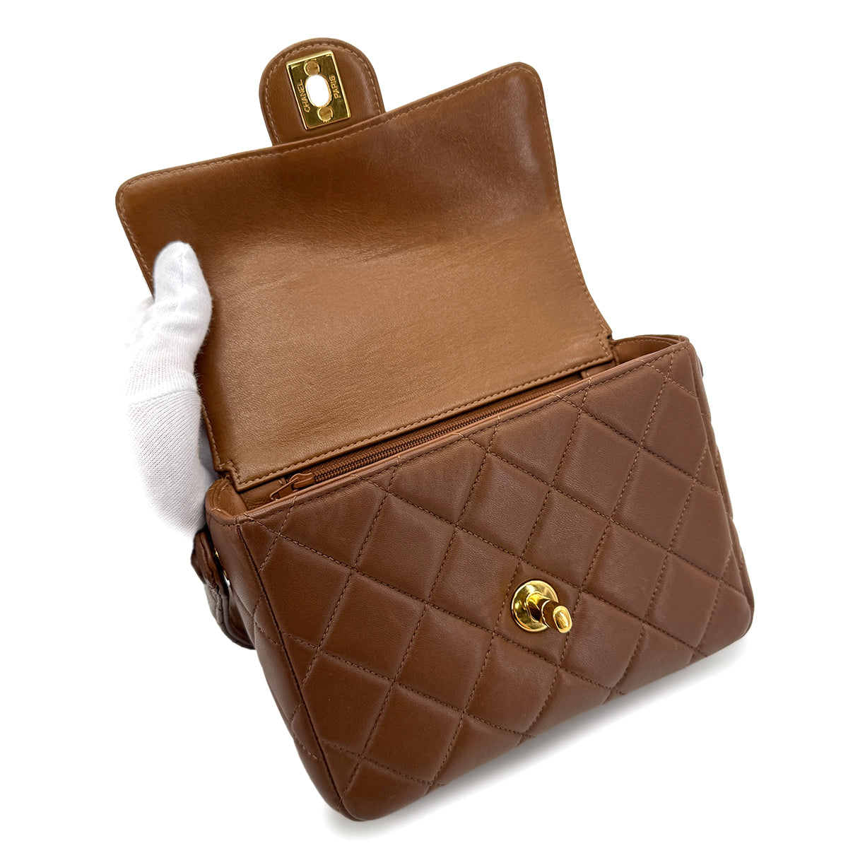 Luxury Promise Japan CHANEL VINTAGE MATELASSE HAND BAG BROWN LAMB SKIN 90289055