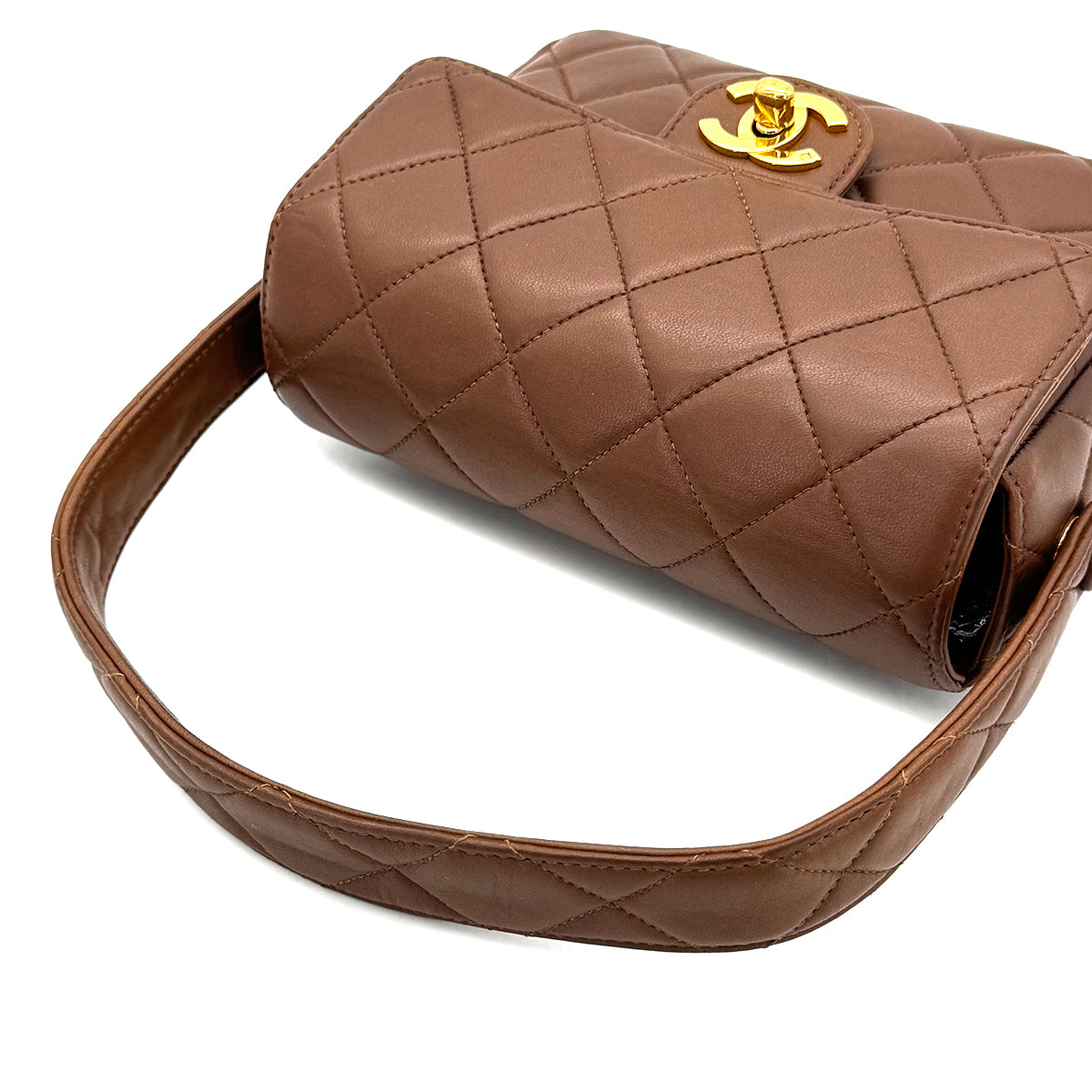 Luxury Promise Japan CHANEL VINTAGE MATELASSE HAND BAG BROWN LAMB SKIN 90289055