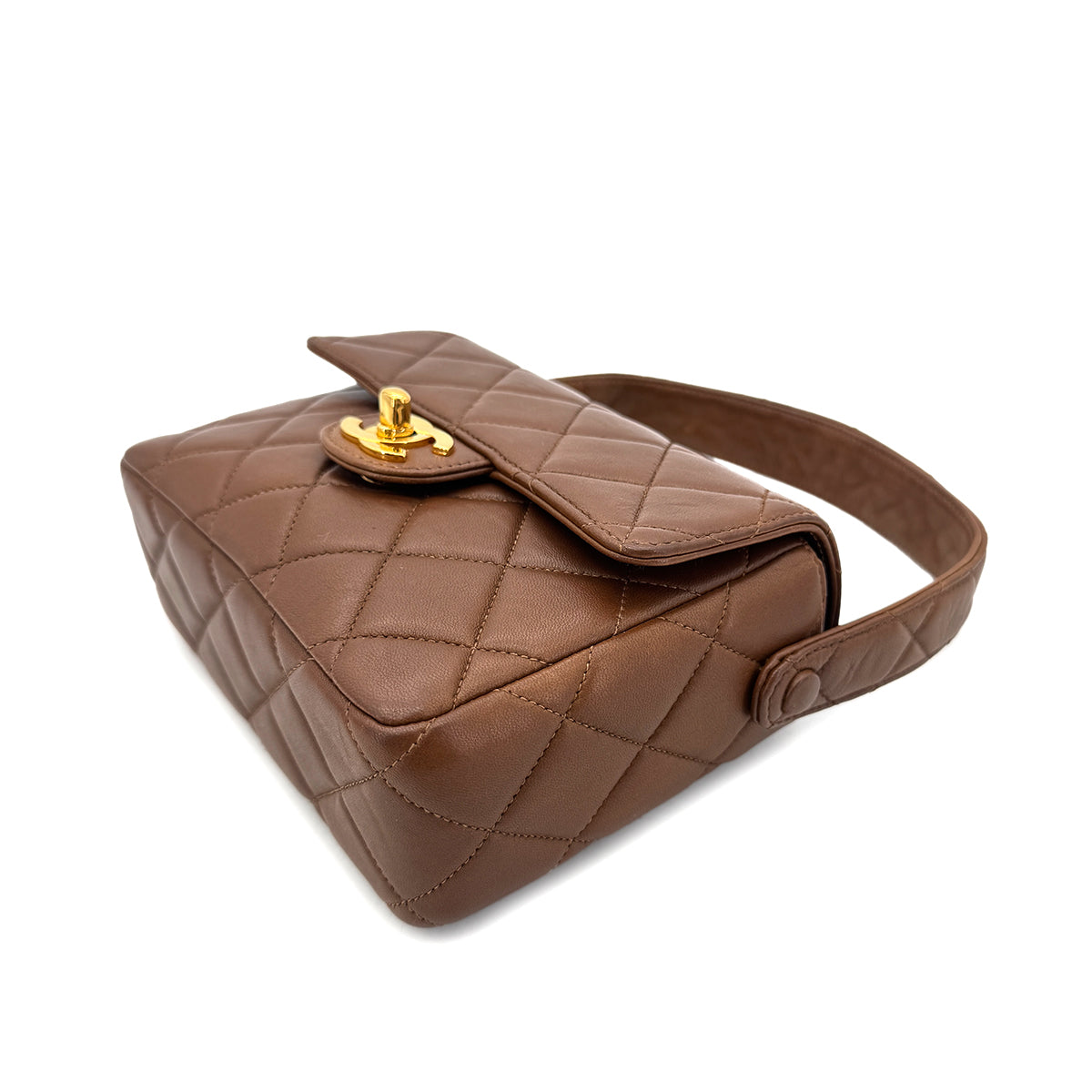 Luxury Promise Japan CHANEL VINTAGE MATELASSE HAND BAG BROWN LAMB SKIN 90289055