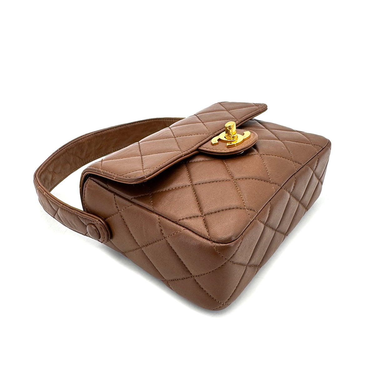 Luxury Promise Japan CHANEL VINTAGE MATELASSE HAND BAG BROWN LAMB SKIN 90289055