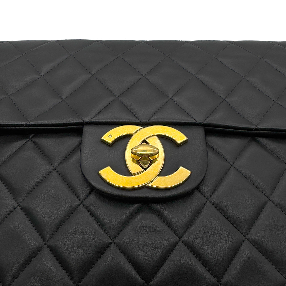 Luxury Promise Japan CHANEL VINTAGE MAXI MATELASSE 34 CHAIN SHOULDER BAG BLACK LAMB SKIN 90271908